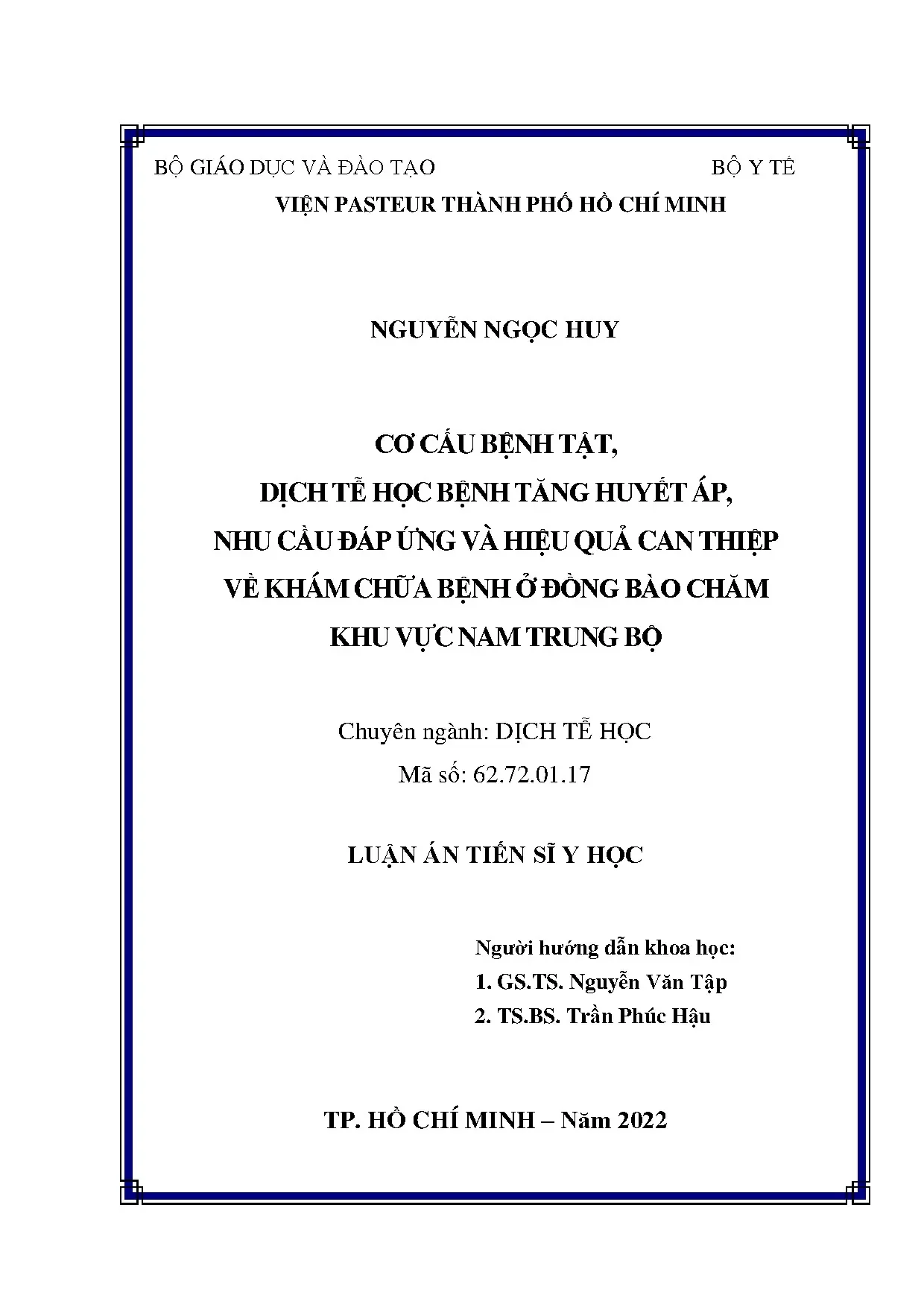 Luận án dịch tễ học tăng huyết áp ở đồng bào Chăm Nam Trung Bộ