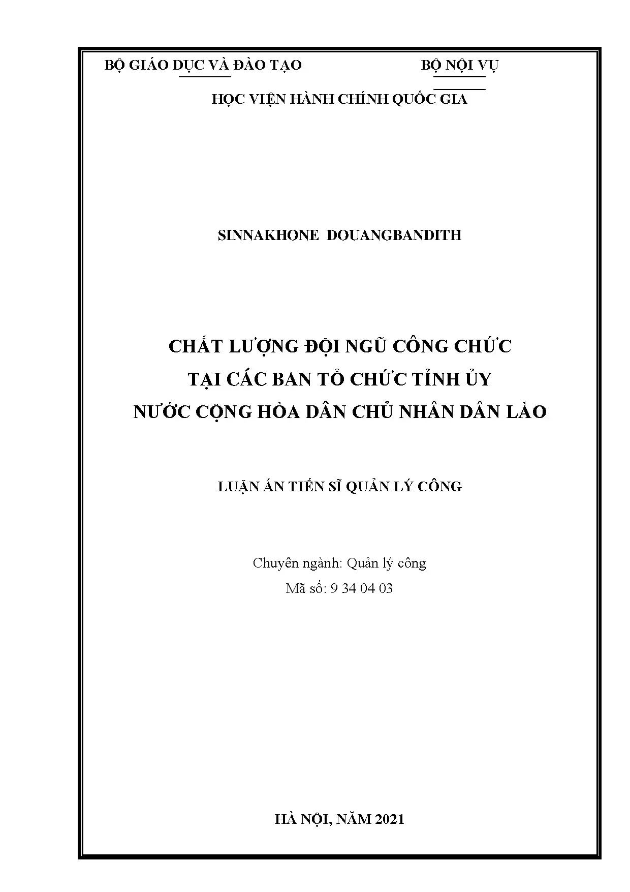 Chất lượng đội ngũ công chức ban tổ chức tỉnh ủy Lào - Luận án tiến sĩ