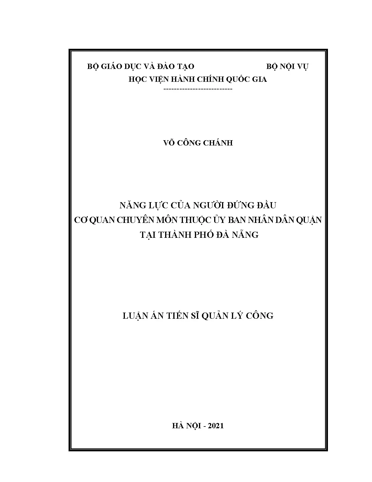 Năng lực của người đứng đầu cơ quan chuyên môn quận Đà Nẵng