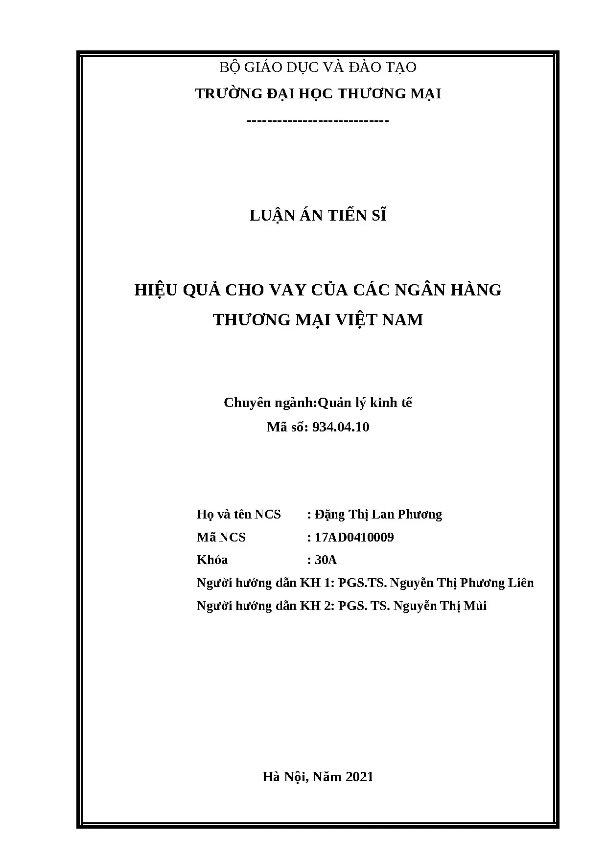 Hiệu quả cho vay ngân hàng thương mại Việt Nam