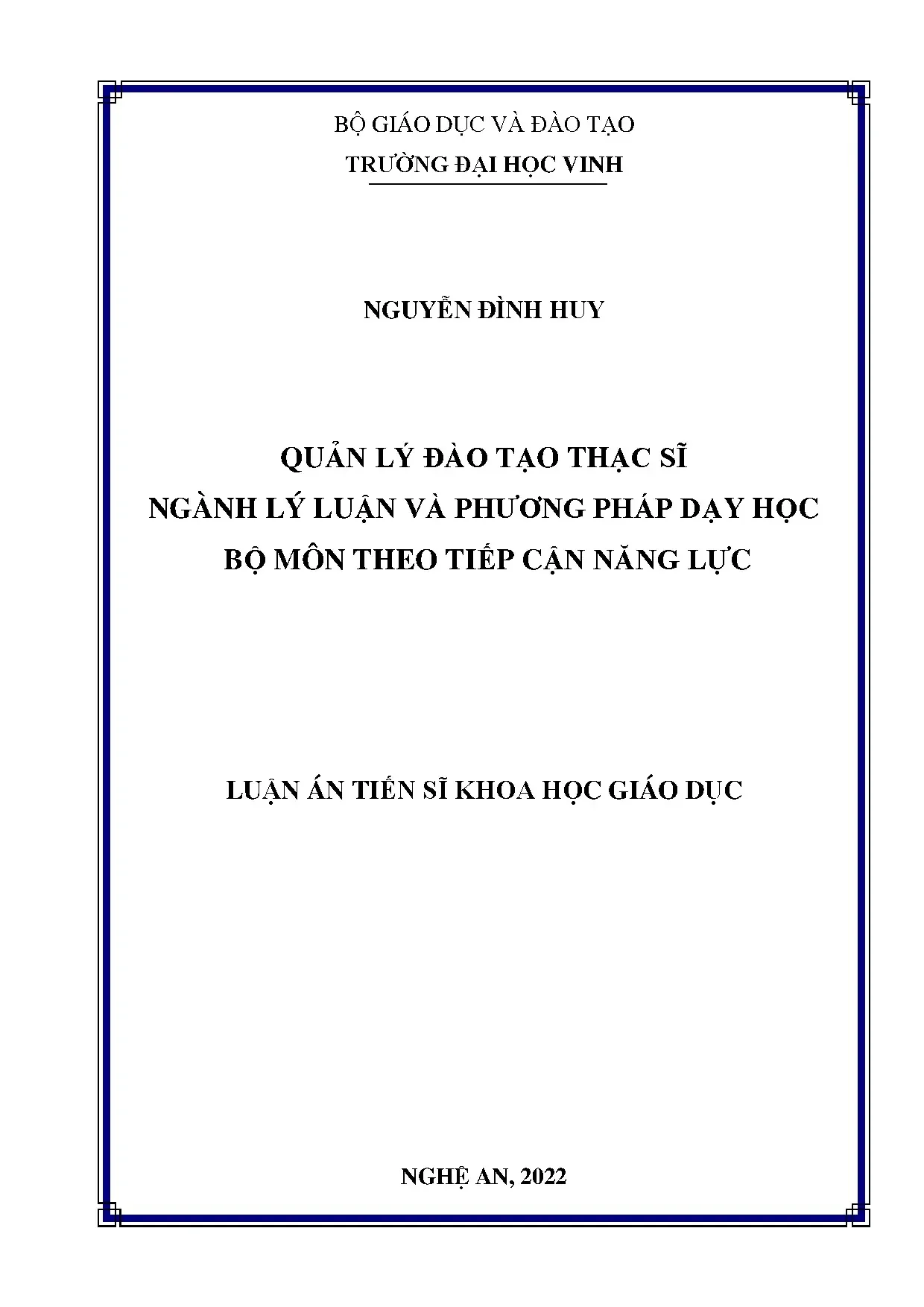 Luận án tiến sĩ quản lý đào tạo thạc sĩ ngành lý luận và phương pháp dạy học bộ môn theo tiếp cận năng lực