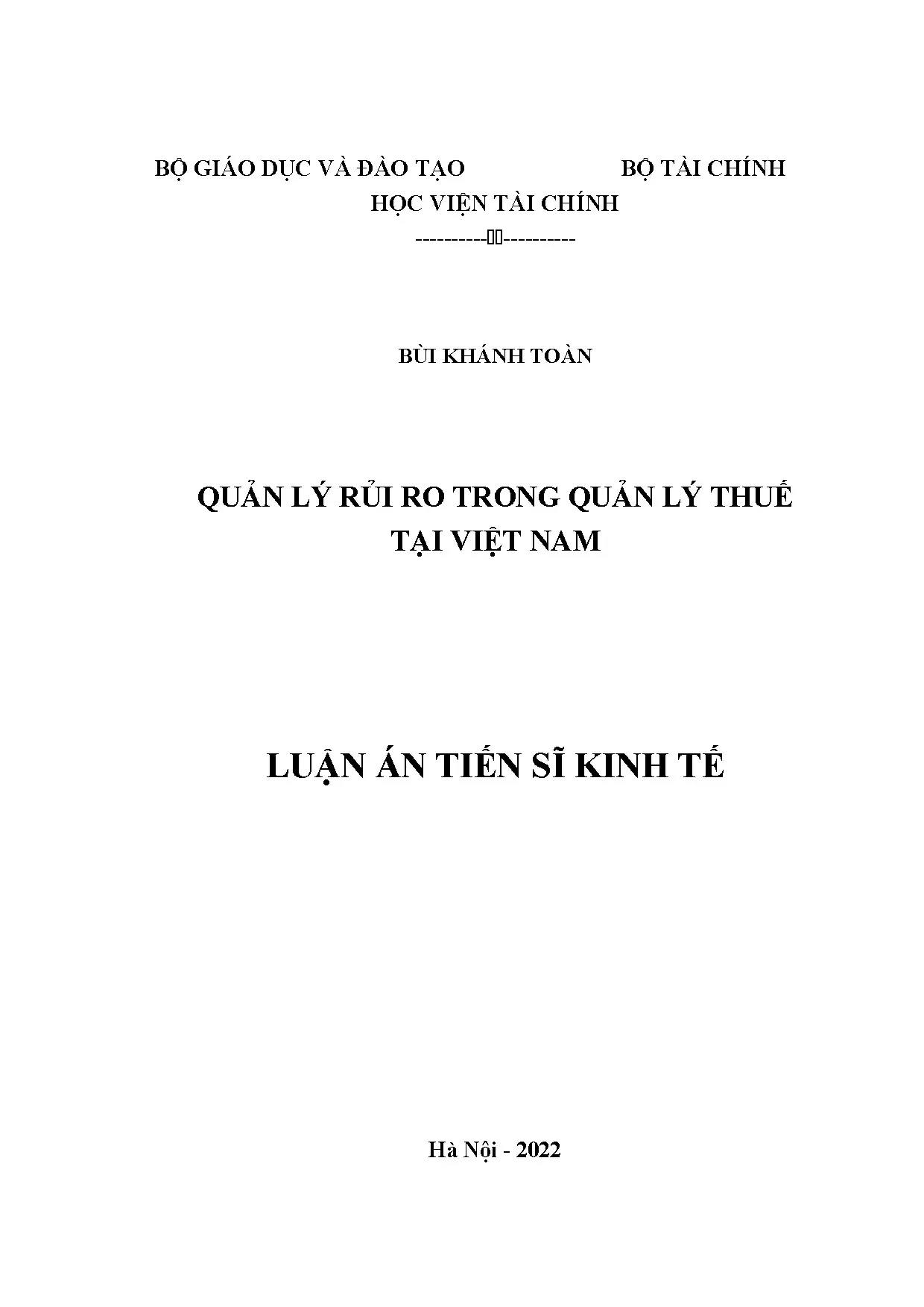 Quản lý rủi ro trong quản lý thuế tại Việt Nam - Luận án tiến sĩ