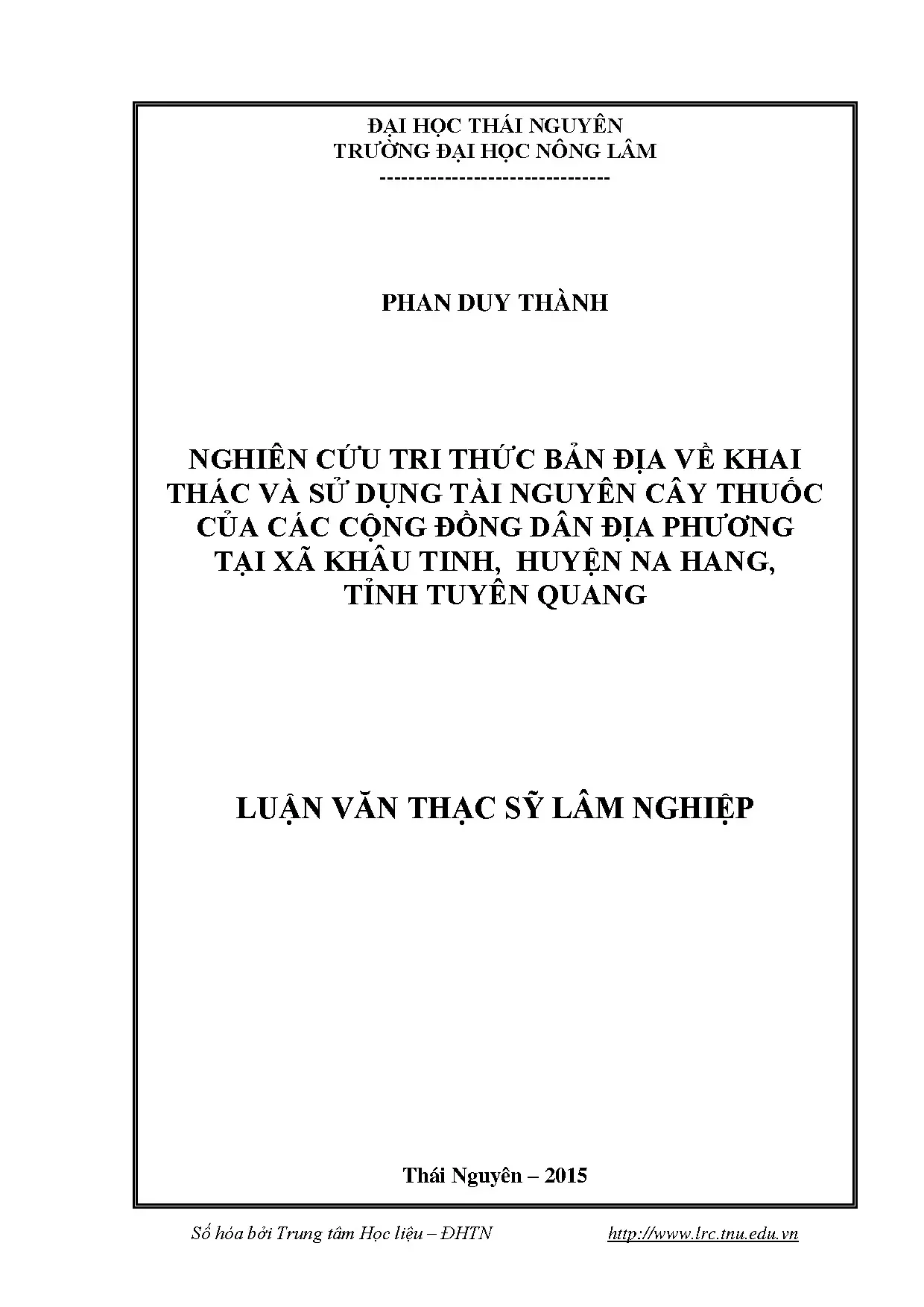 Tri thức bản địa khai thác cây thuốc ở Na Hang Tuyên Quang