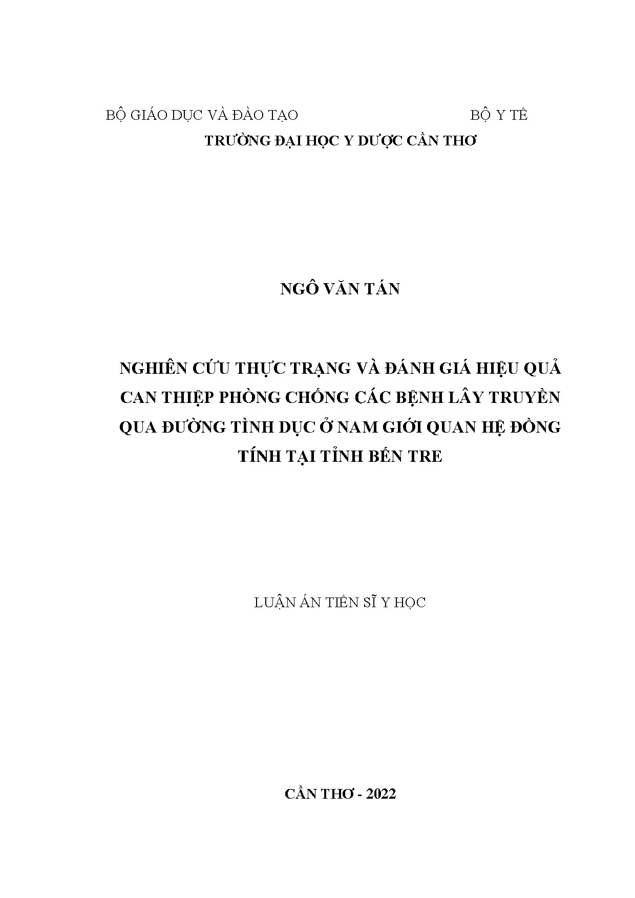 Nghiên cứu thực trạng phòng chống BLTQĐTD ở nam quan hệ đồng tính Bến Tre