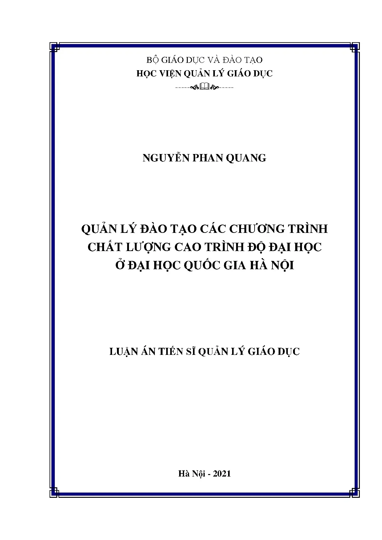 Luận án tiến sĩ quản lý đào tạo chương trình chất lượng cao đại học