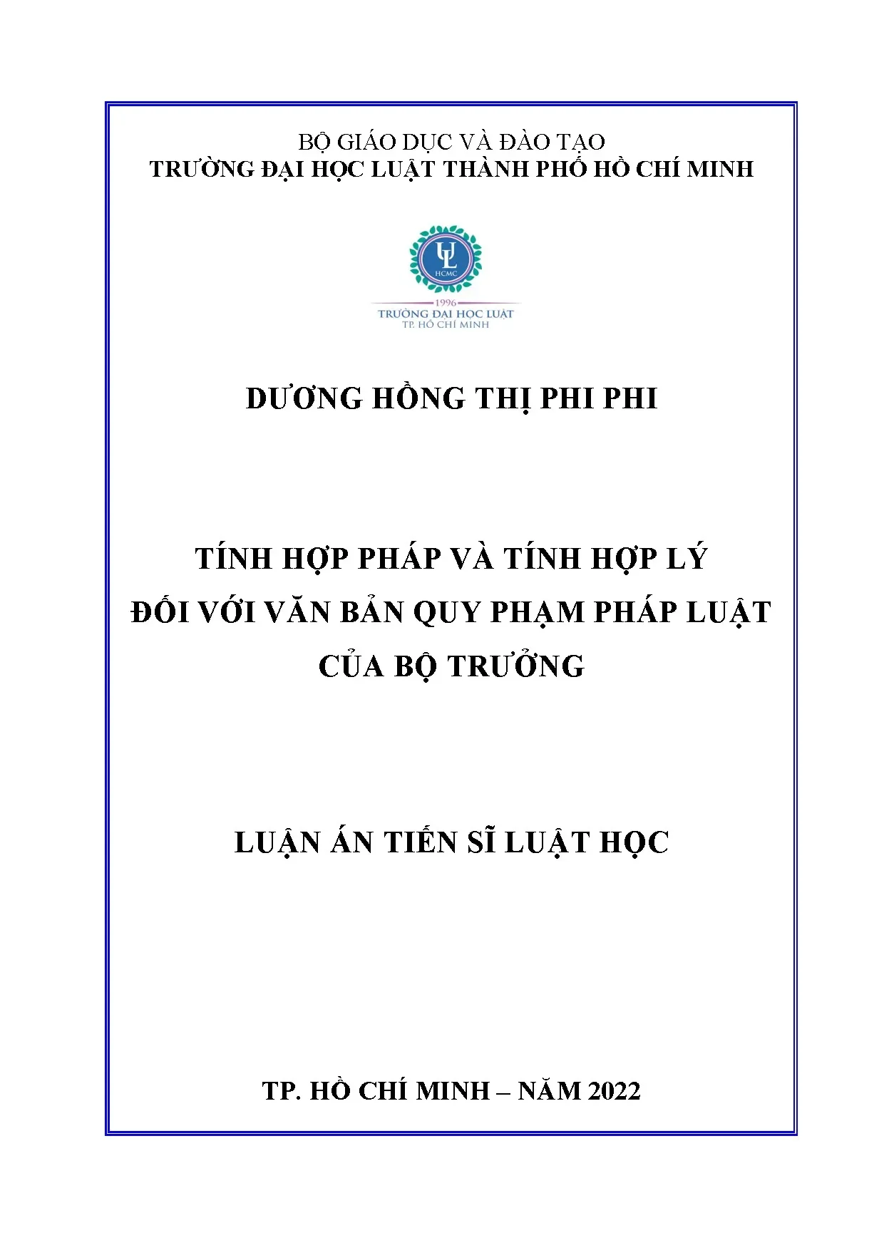 Luận án tiến sĩ: Tính hợp pháp và hợp lý văn bản quy phạm pháp luật của Bộ trưởng