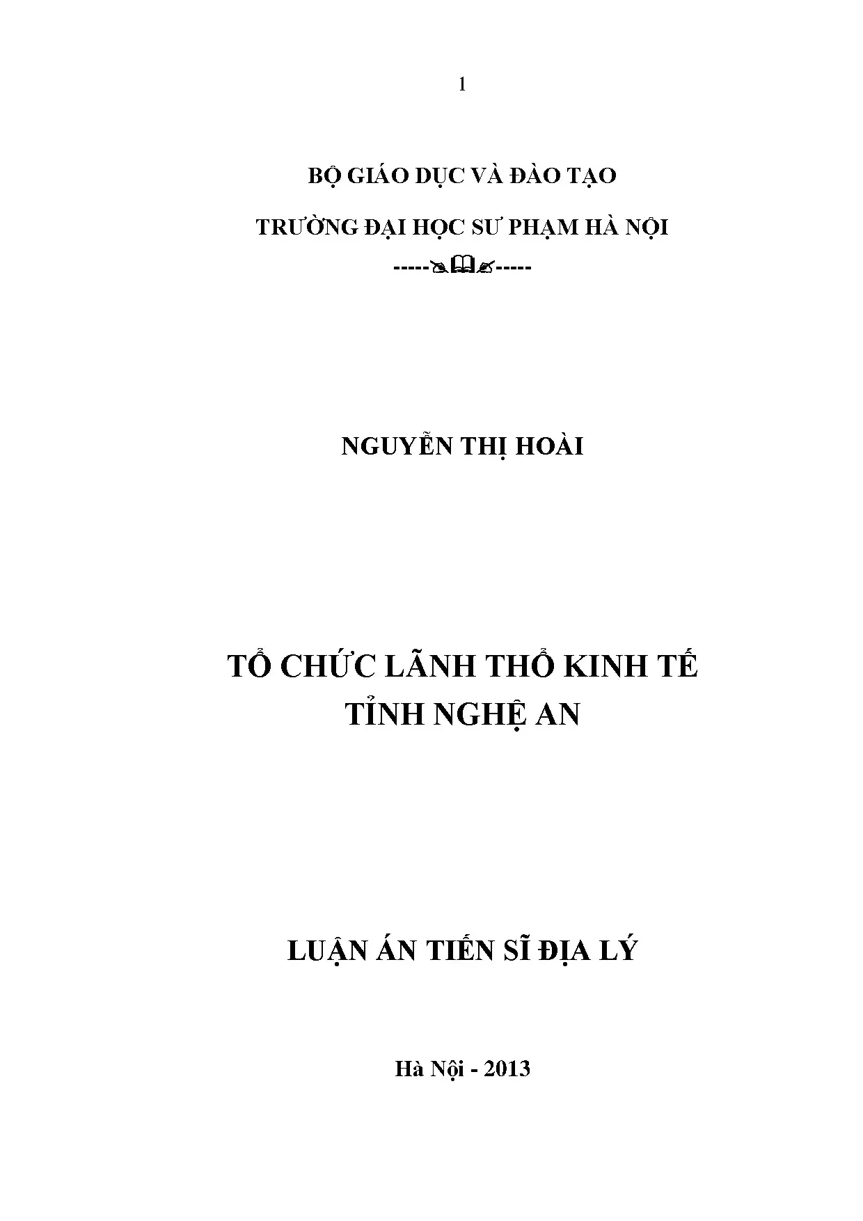 Luận án tiến sĩ tổ chức lãnh thổ kinh tế tỉnh Nghệ An