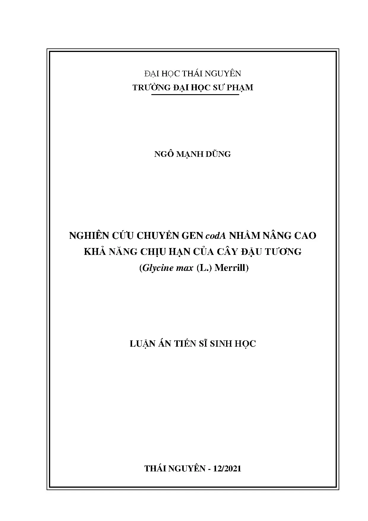 Chuyển gen codA nâng cao chịu hạn ở đậu tương (Glycine max)