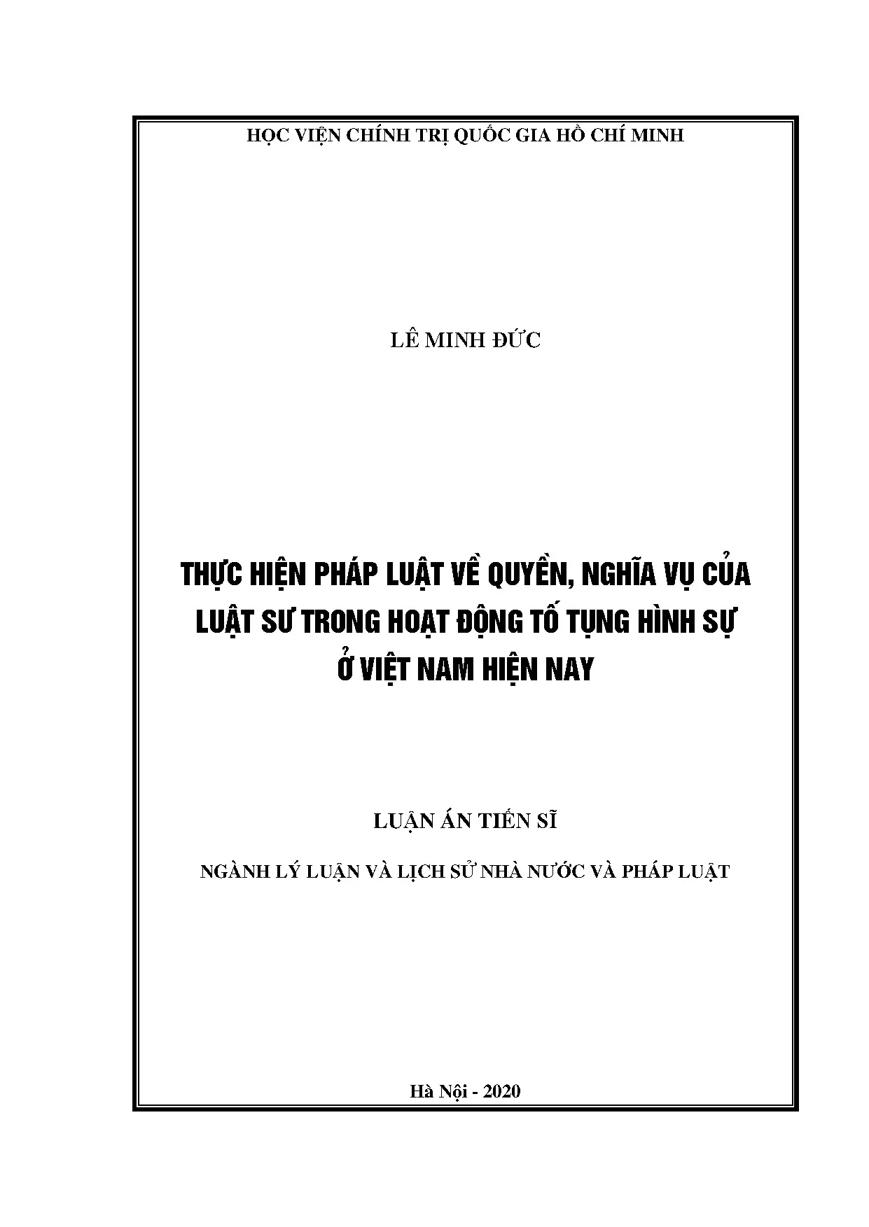 Luận án tiến sĩ về quyền nghĩa vụ luật sư tố tụng hình sự Việt Nam