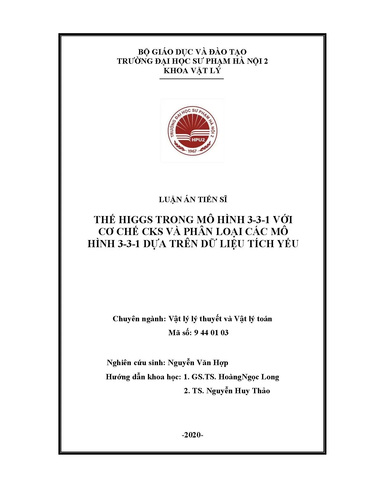 Luận án tiến sĩ: Thế Higgs trong mô hình 3-3-1 với cơ chế CKS