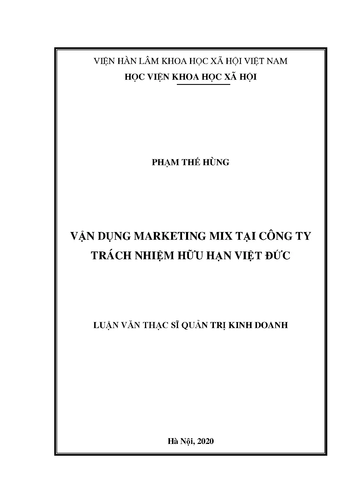Luận án vận dụng marketing mix trong kinh doanh Việt Đức