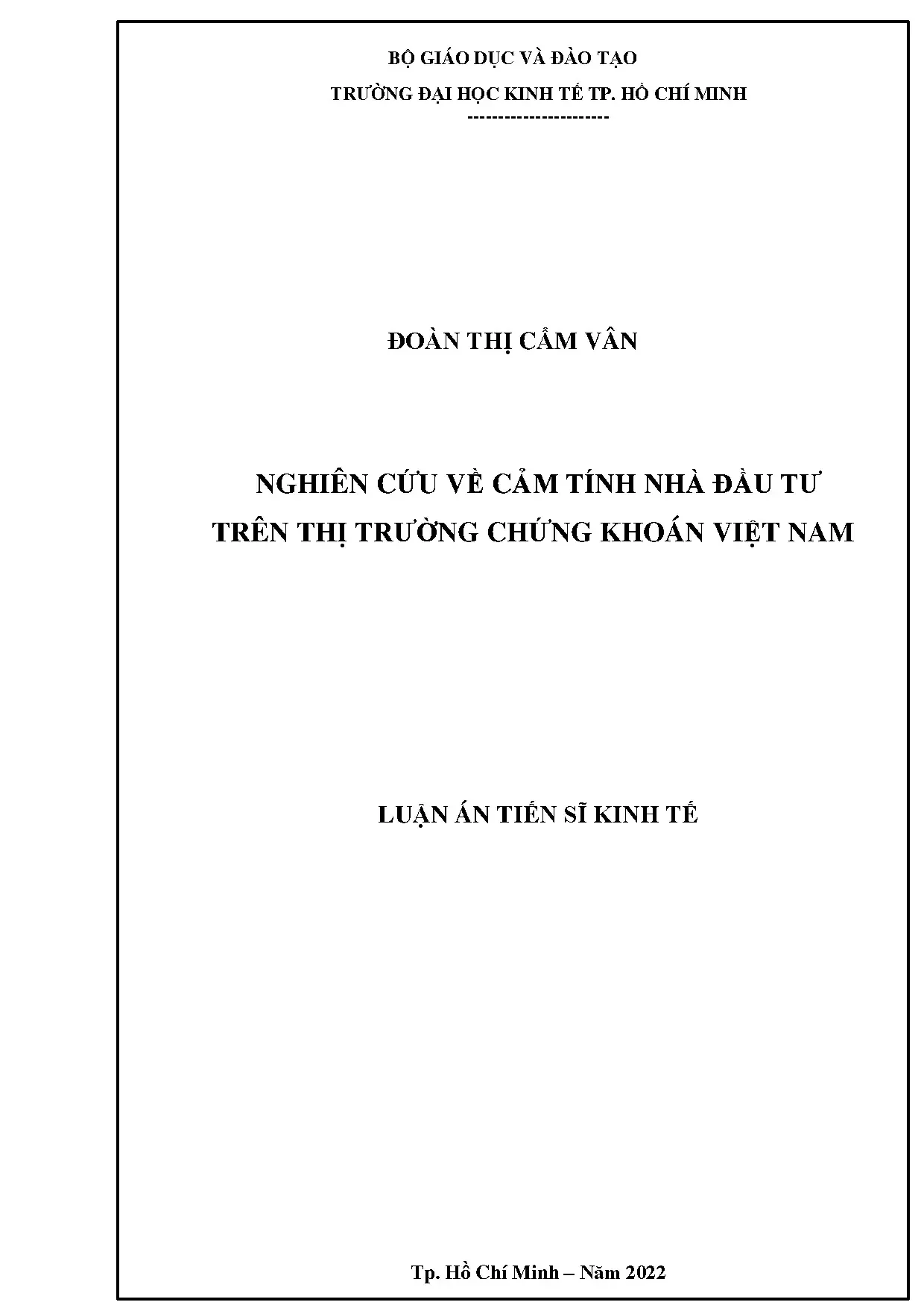 Luận án tiến sĩ cảm tính nhà đầu tư thị trường chứng khoán Việt Nam