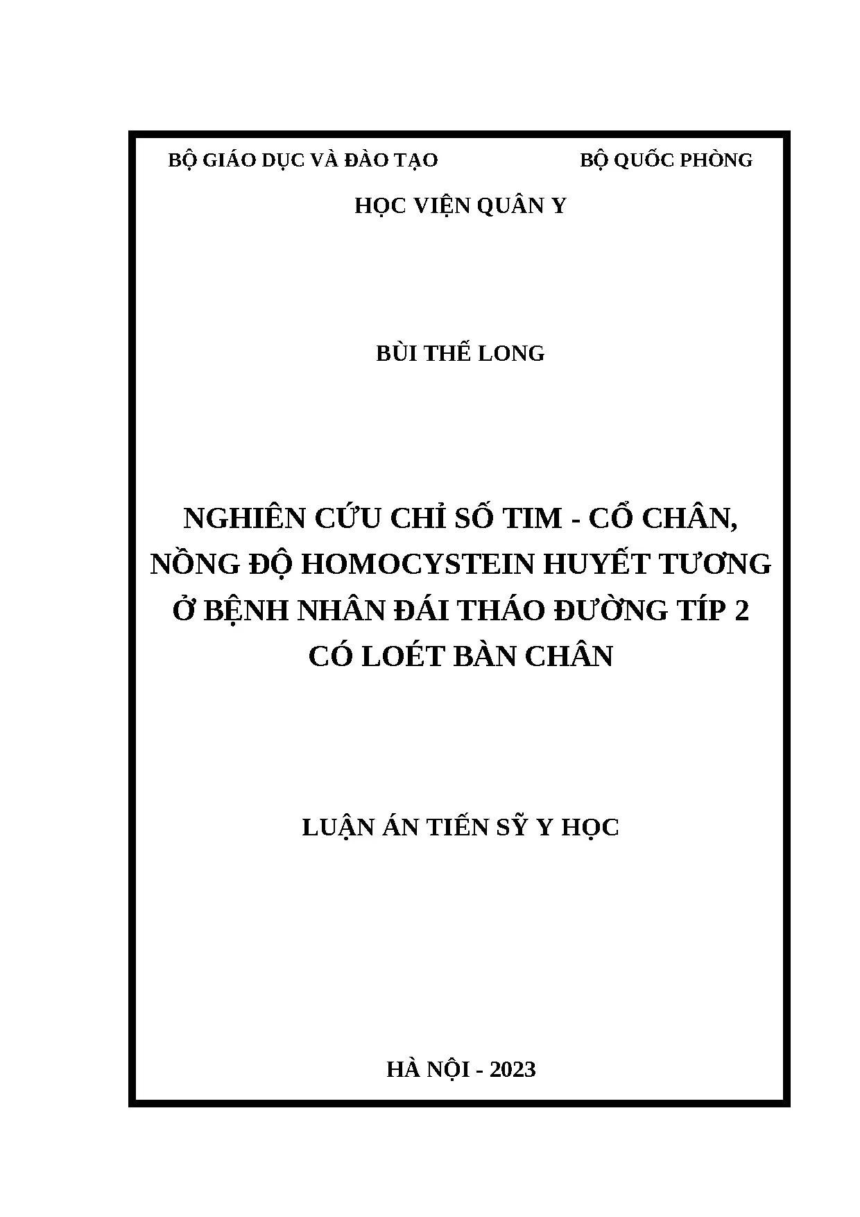 Nghiên cứu chỉ số tim cổ chân, homocystein ở bệnh nhân ĐTĐ típ 2 có loét bàn chân