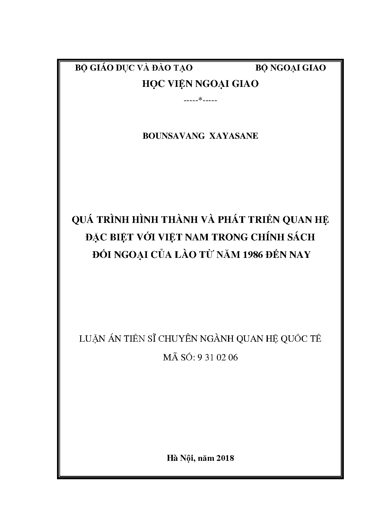 Quan hệ Lào-Việt Nam: chính sách đối ngoài 1986-2018