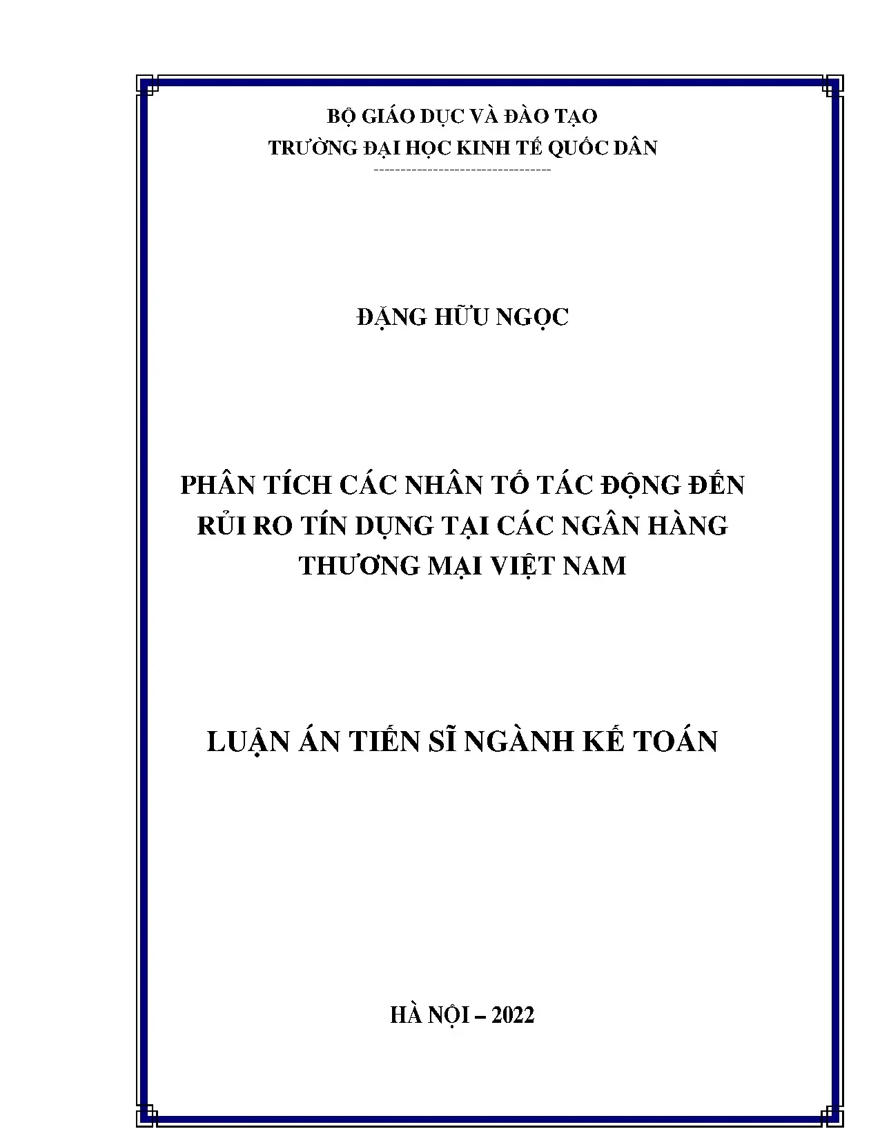 Phân tích nhân tố tác động đến rủi ro tín dụng tại ngân hàng thương mại Việt Nam