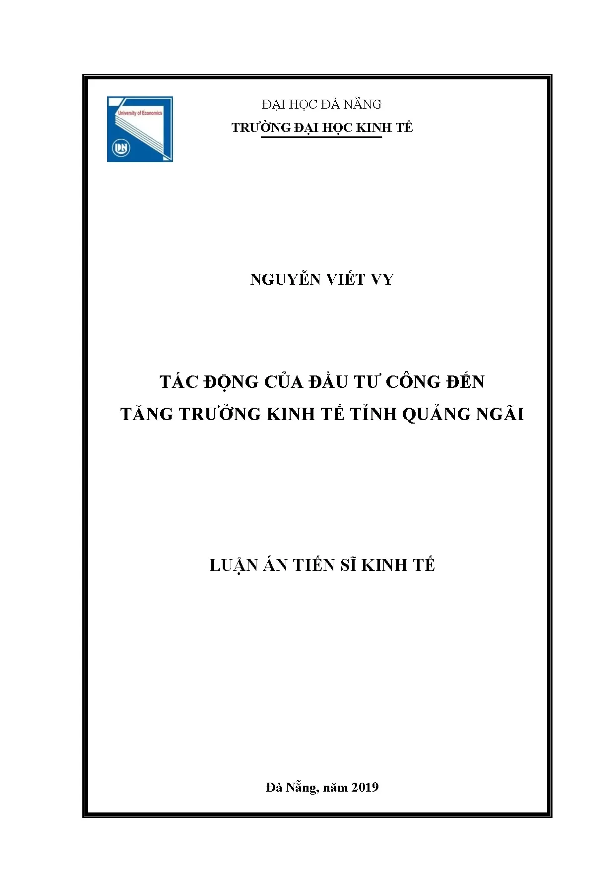 Luận án tiến sĩ: Ảnh hưởng đầu tư công đến tăng trưởng kinh tế Quảng Ngãi