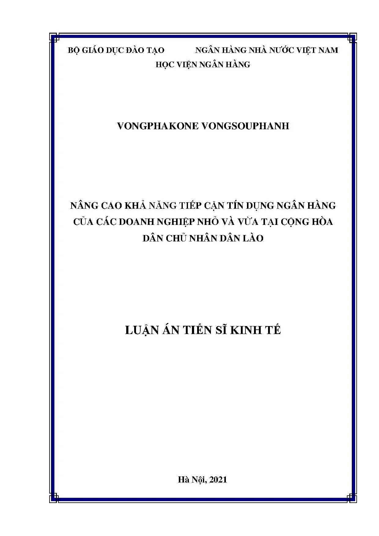 Tiếp cận tín dụng ngân hàng cho DNNVV Lào: Luận án Tiến sĩ