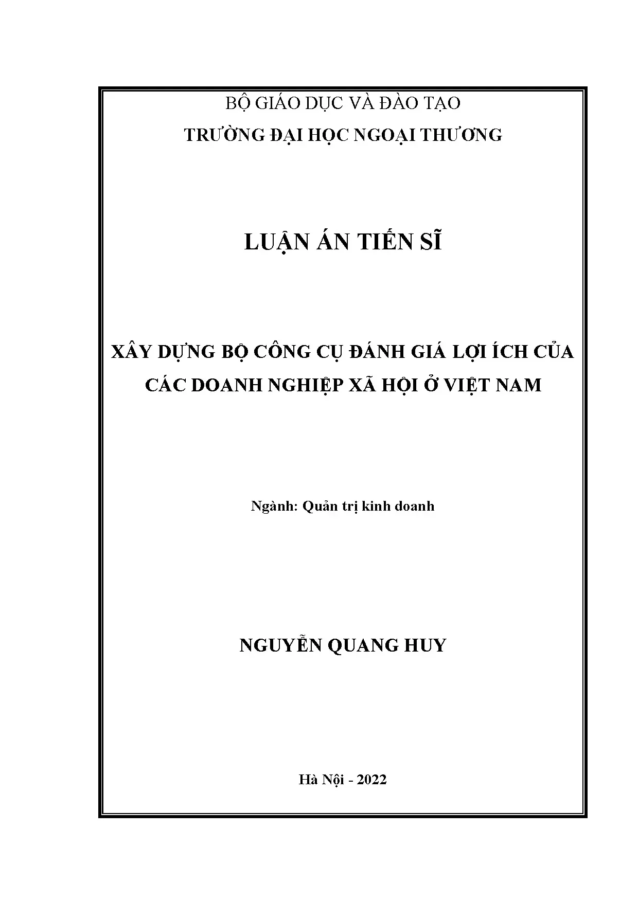 Luận án tiến sĩ: Bộ công cụ đánh giá lợi ích doanh nghiệp xã hội