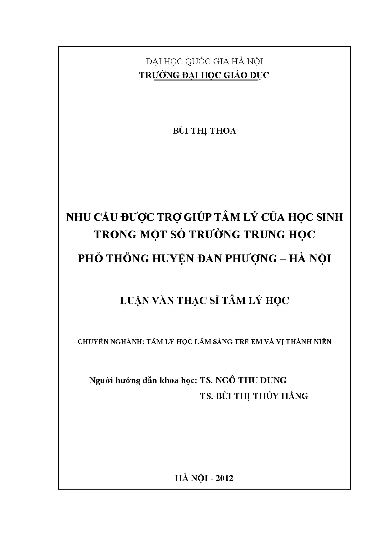Nhu cầu trợ giúp tâm lý học sinh THPT Đan Phượng Hà Nội