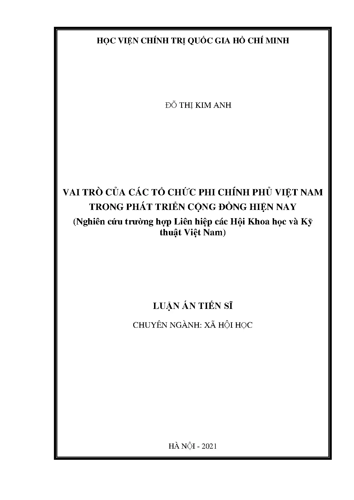 Luận án tiến sĩ vai trò tổ chức phi chính phủ trong phát triển cộng đồng