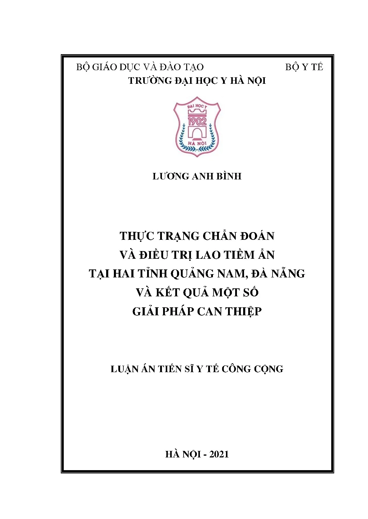 Luận án nghiên cứu chẩn đoán điều trị lao tiềm ẩn tại Quảng Nam Đà Nẵng