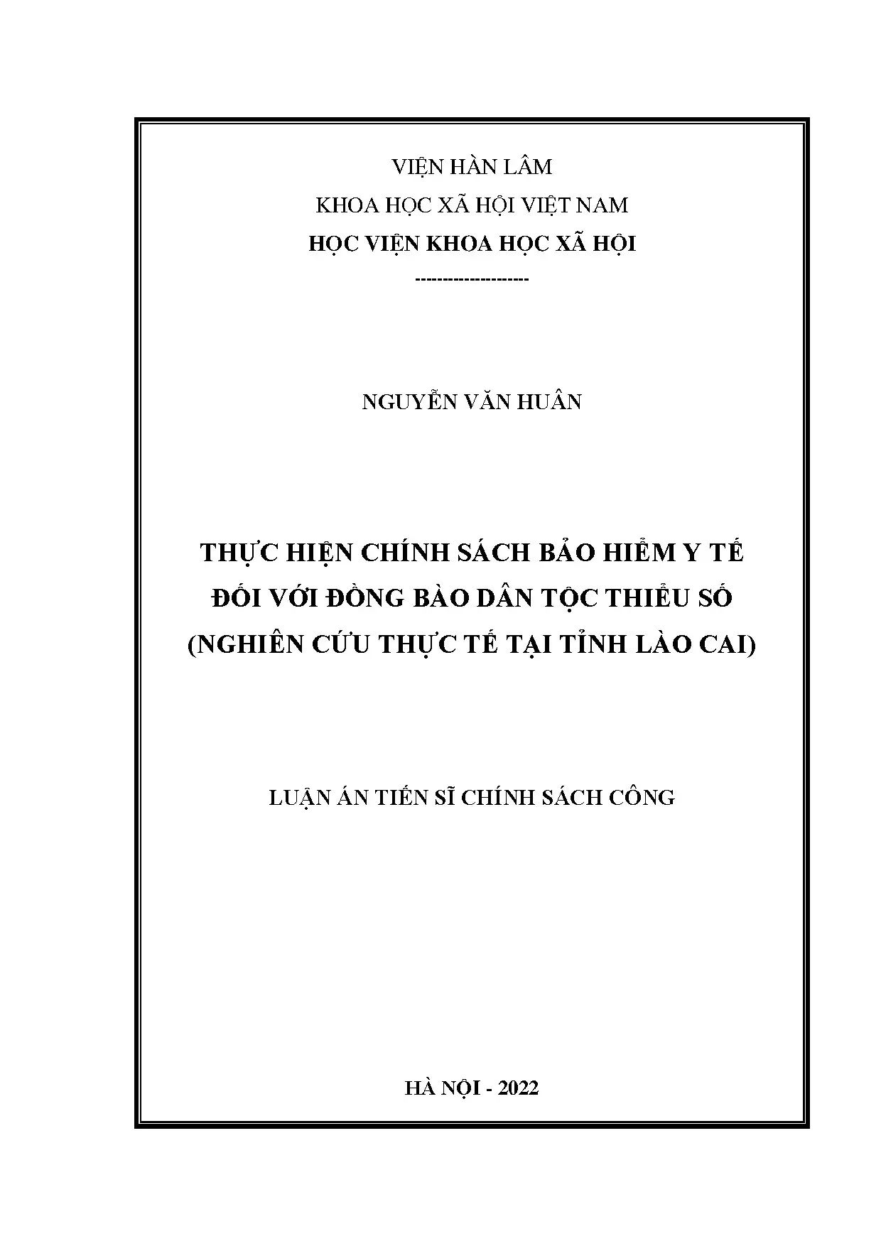 Luận án tiến sĩ chính sách bảo hiểm y tế cho dân tộc thiểu số tại Lào Cai