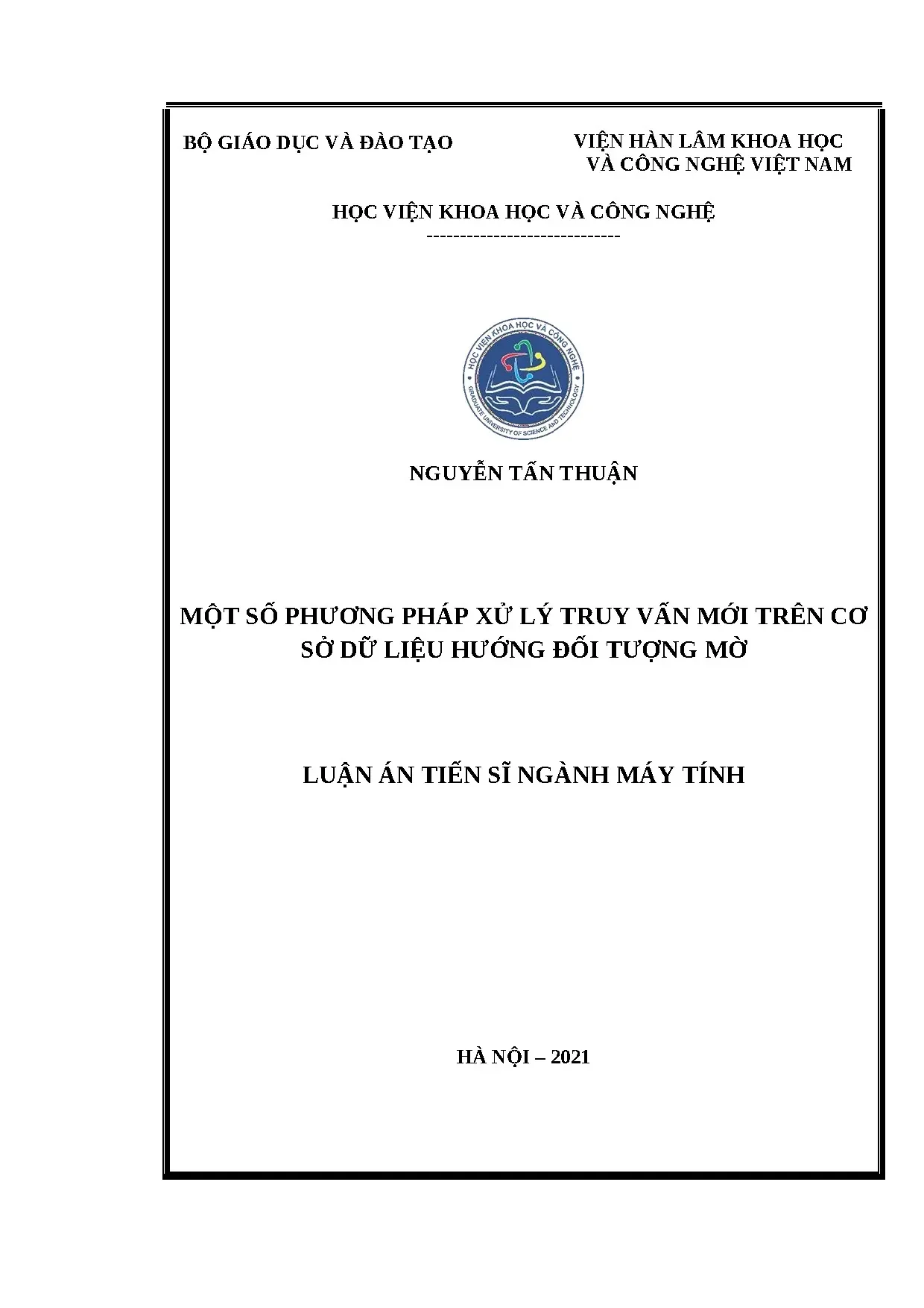 Luận án tiến sĩ phương pháp xử lý truy vấn mờ trong CSDL hướng đối tượng