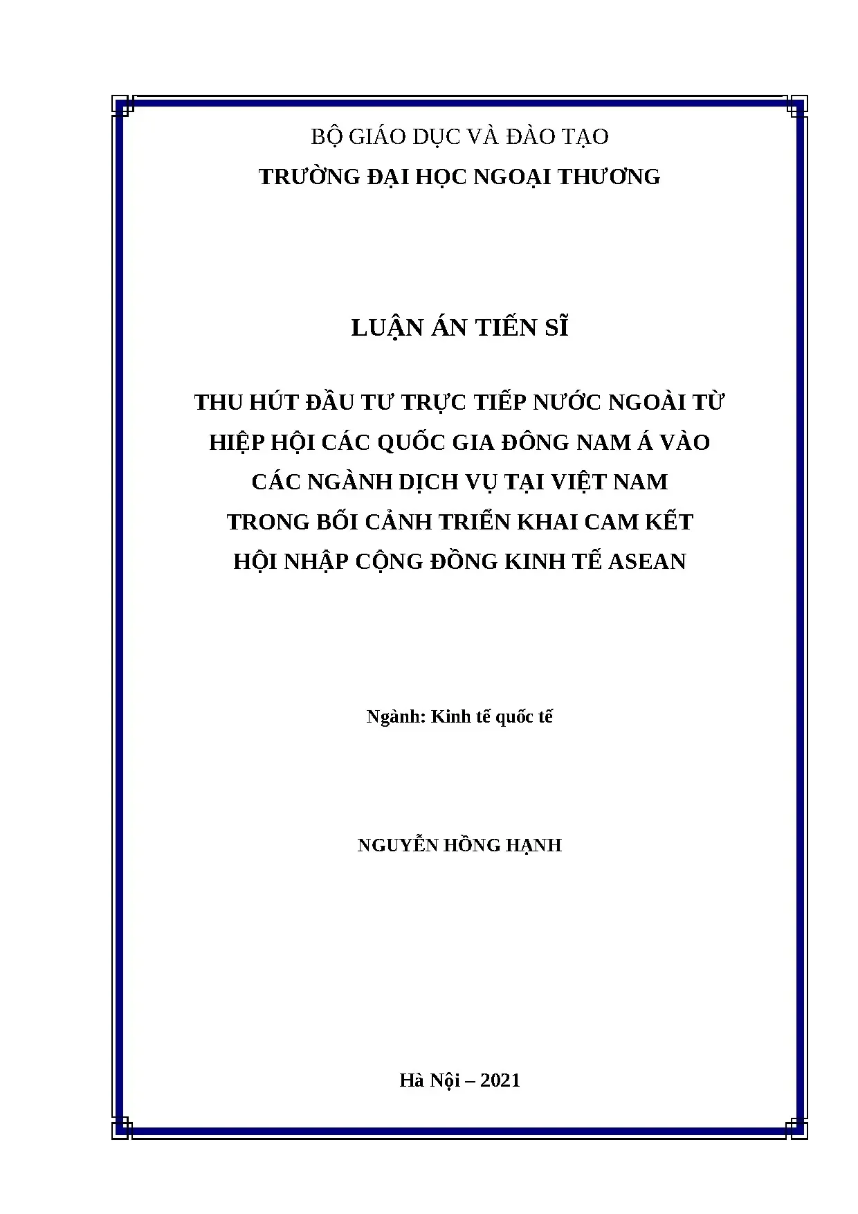 Thu hút FDI từ ASEAN vào ngành dịch vụ Việt Nam trong AEC