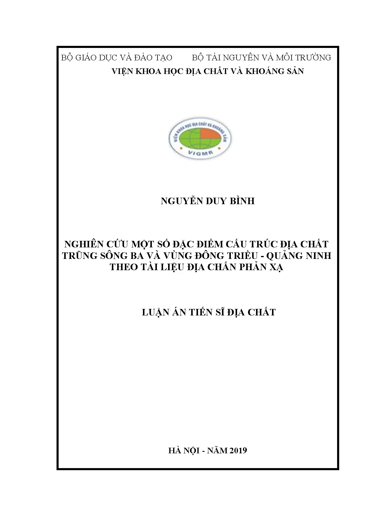 Luận án tiến sĩ nghiên cứu cấu trúc địa chất trũng Sông Ba và Đông Triều