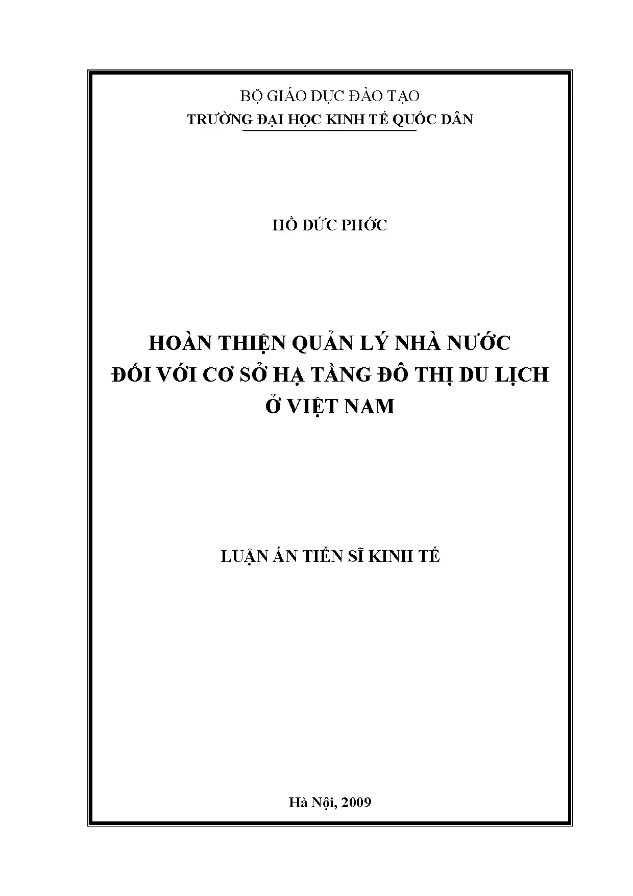 Hoàn thiện quản lý nhà nước cơ sở hạ tầng đô thị du lịch Việt Nam