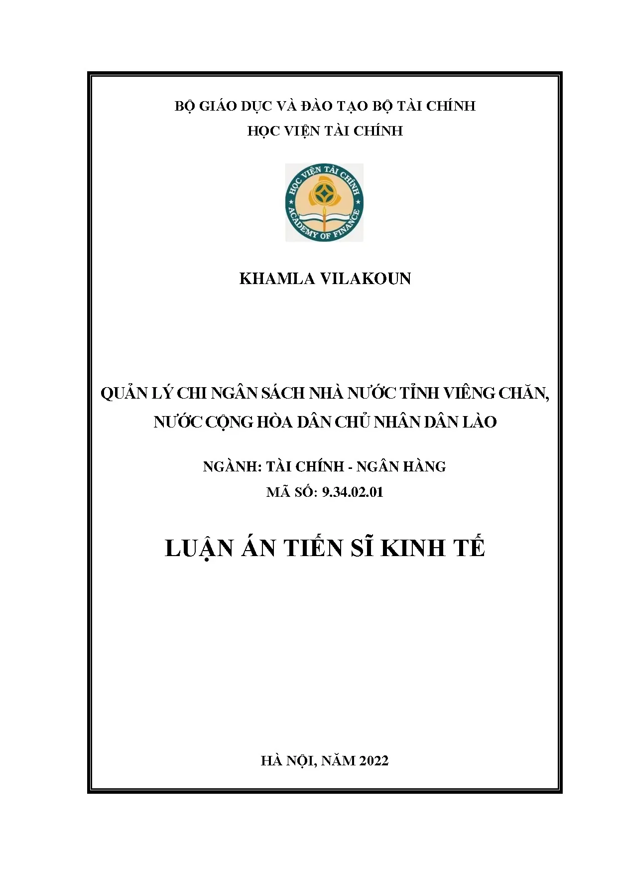 Quản lý chi ngân sách nhà nước tỉnh Viêng Chăn Lào - Luận án tiến sĩ