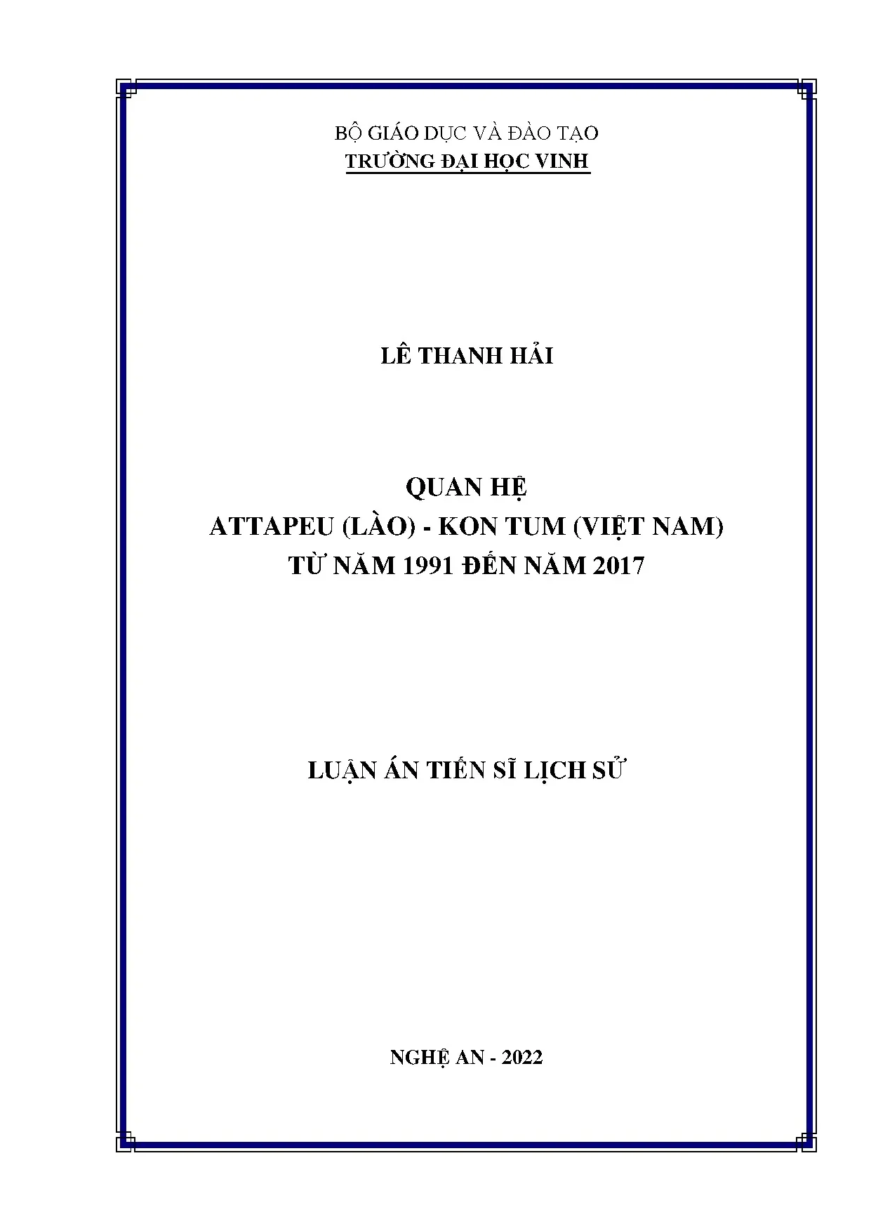 Luận án tiến sĩ quan hệ Attapeu - Kon Tum Việt Nam (1991-2017)