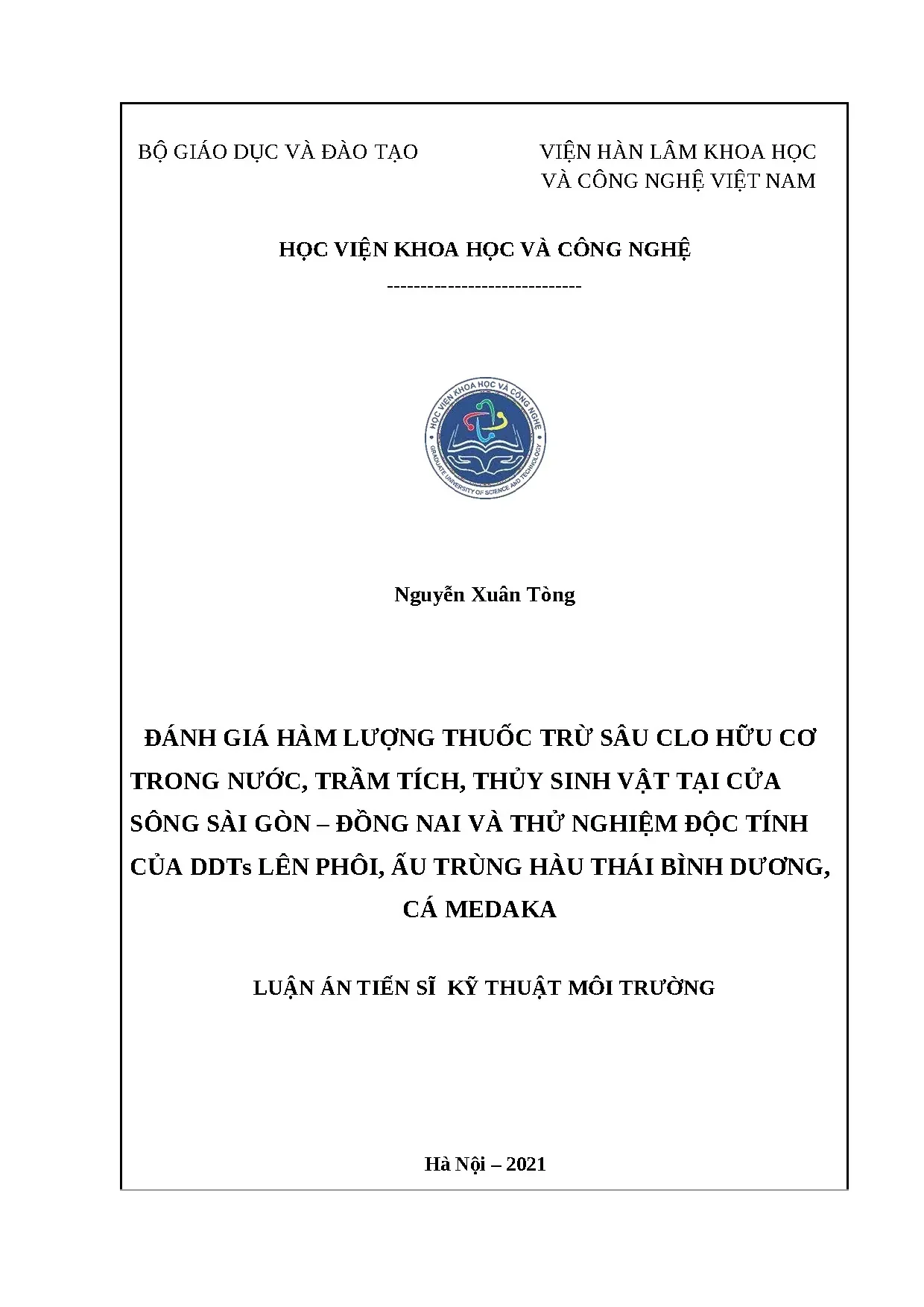 Thuốc trừ sâu clo hữu cơ trong nước, trầm tích và hàu Sài Gòn - Đồng Nai