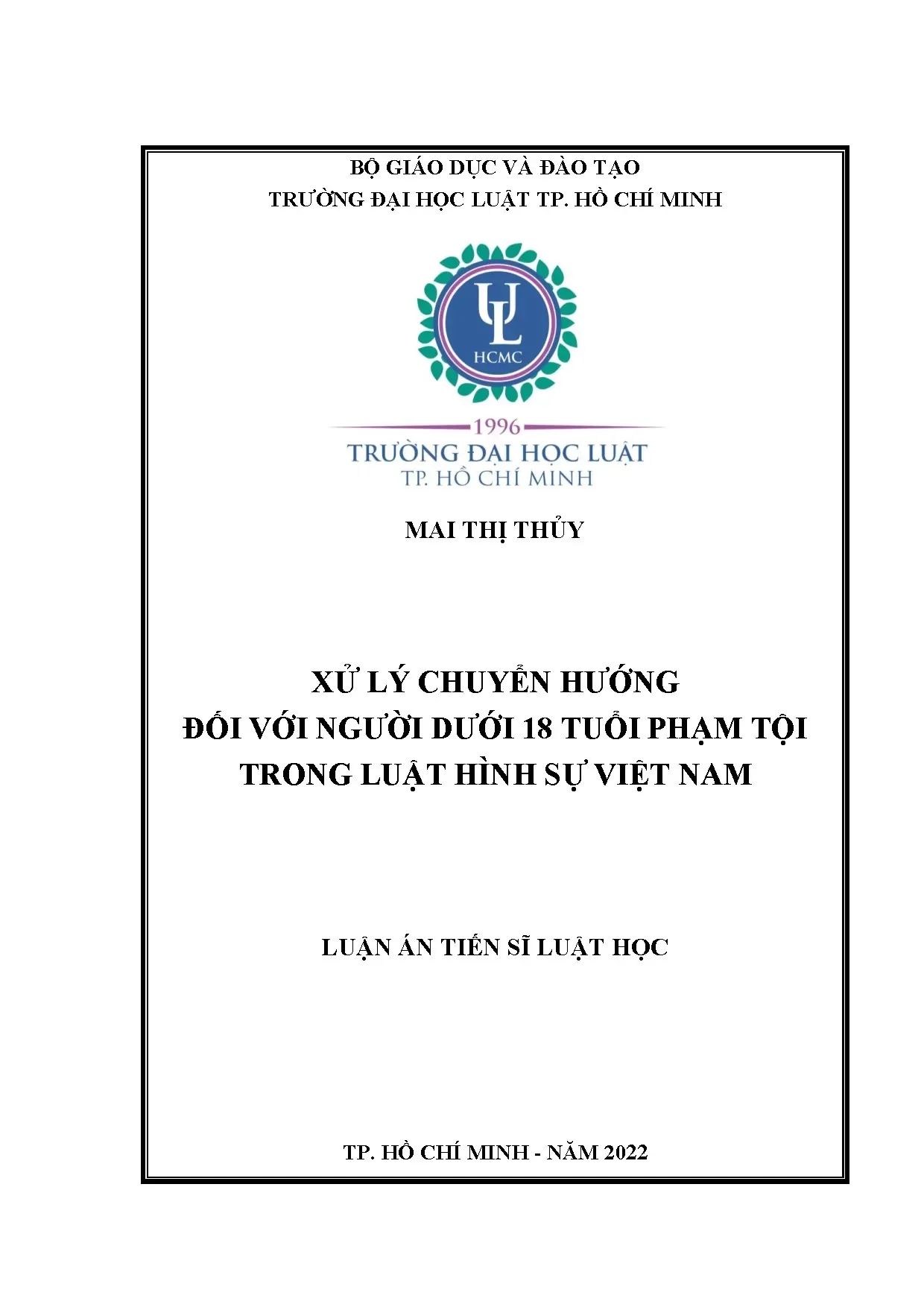 Luận án tiến sĩ xử lý chuyển hướng người dưới 18 tuổi phạm tội