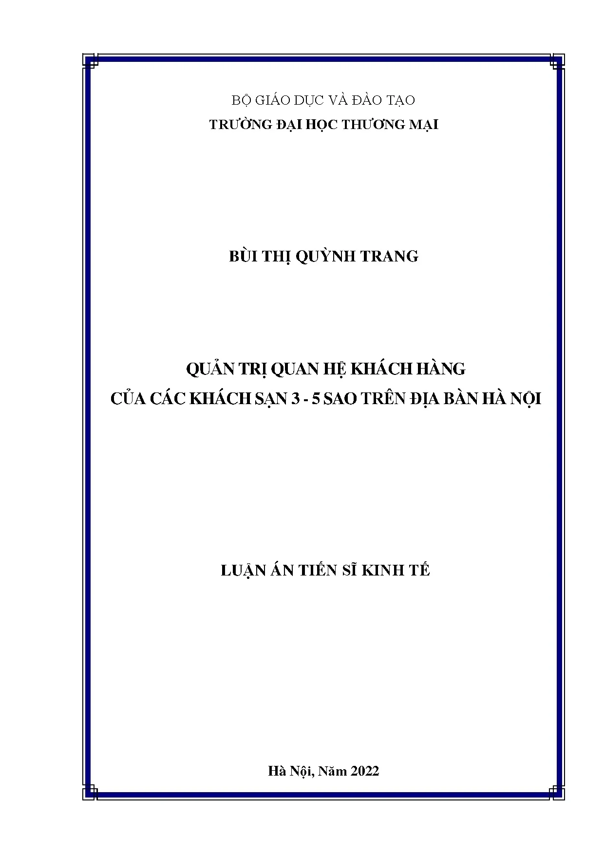 Quản trị quan hệ khách hàng trong khách sạn 3-5 sao Hà Nội