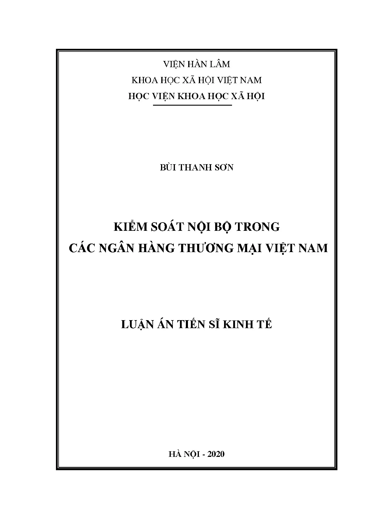 Kiểm soát nội bộ trong ngân hàng thương mại Việt Nam - Giải pháp hoàn thiện