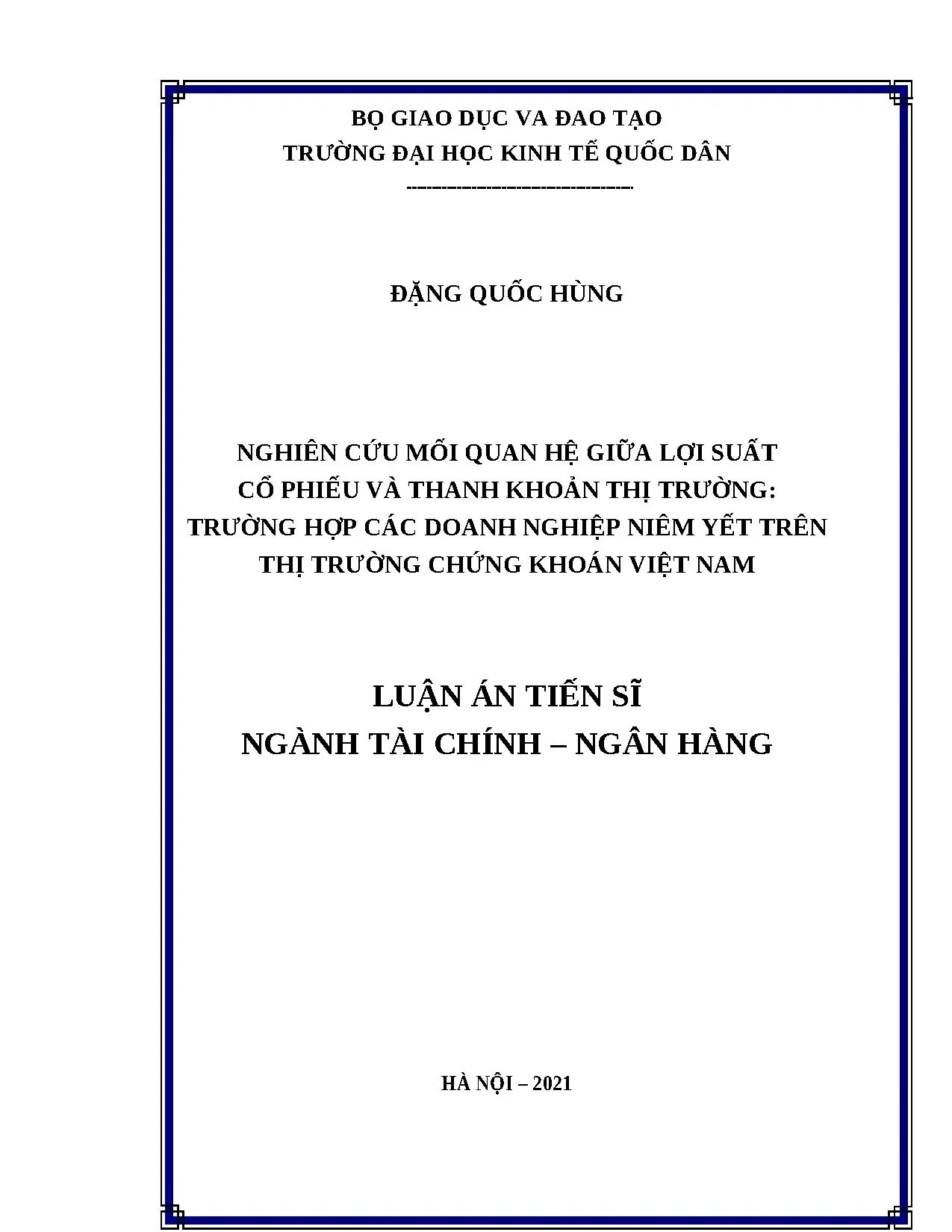 Luận án nghiên cứu mối quan hệ giữa lợi suất cổ phiếu và tha