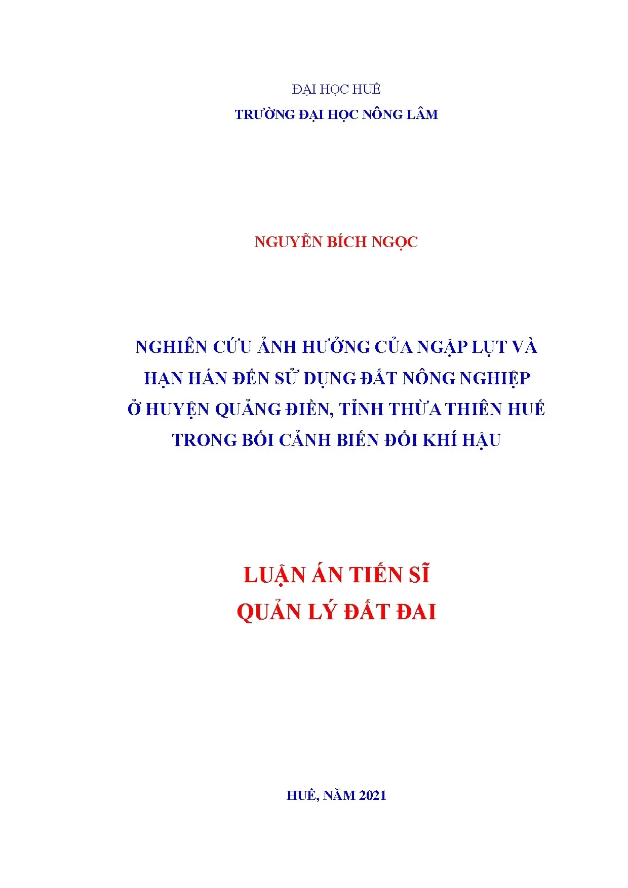 Ảnh hưởng ngập lụt, hạn hán đến đất nông nghiệp Quảng Điền, Huế