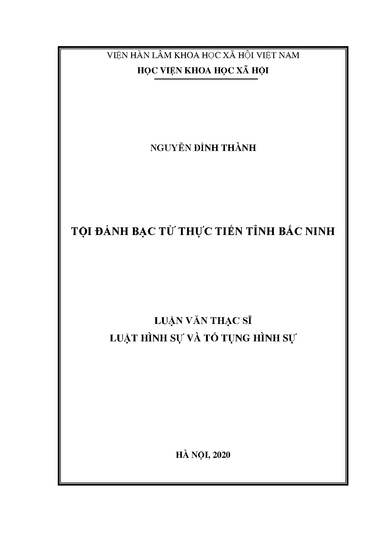 Luận văn tội đánh bạc từ thực tiễn tỉnh Bắc Ninh