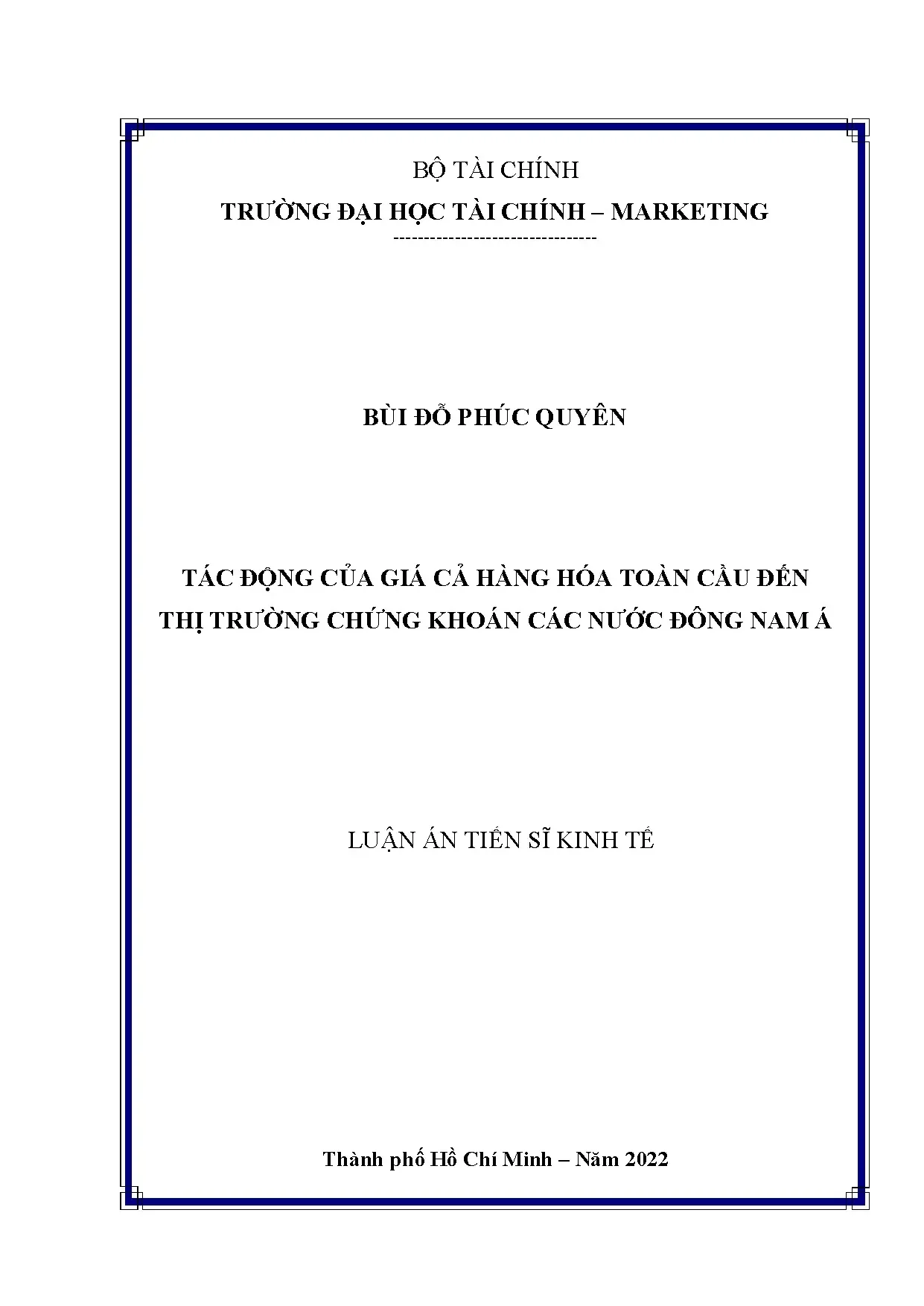 Luận án tiến sĩ: Giá cả hàng hóa toàn cầu tác động thị trường chứng khoán Đông Nam Á