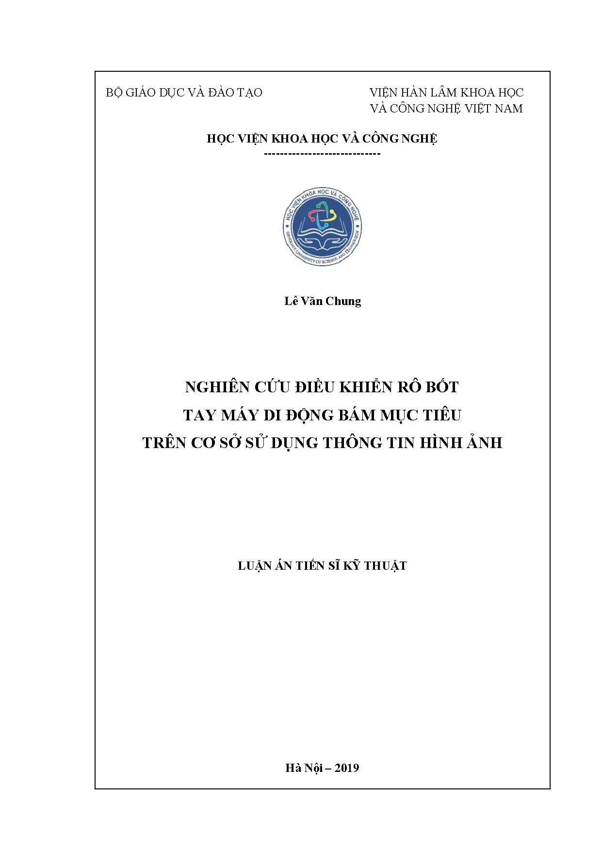 Luận án tiến sĩ điều khiển rô bốt tay máy di động bám mục tiêu bằng hình ảnh