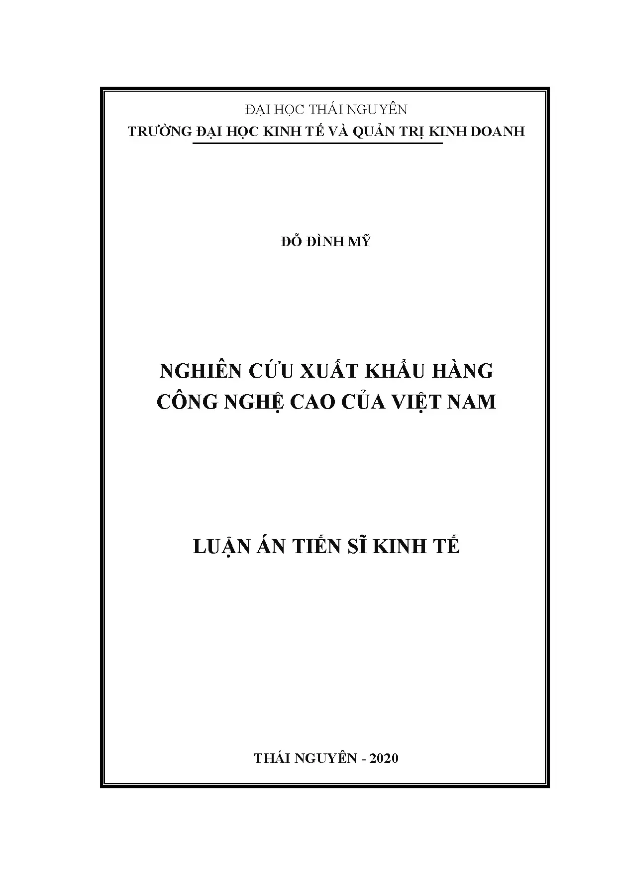 Nghiên cứu xuất khẩu hàng công nghệ cao Việt Nam 2020