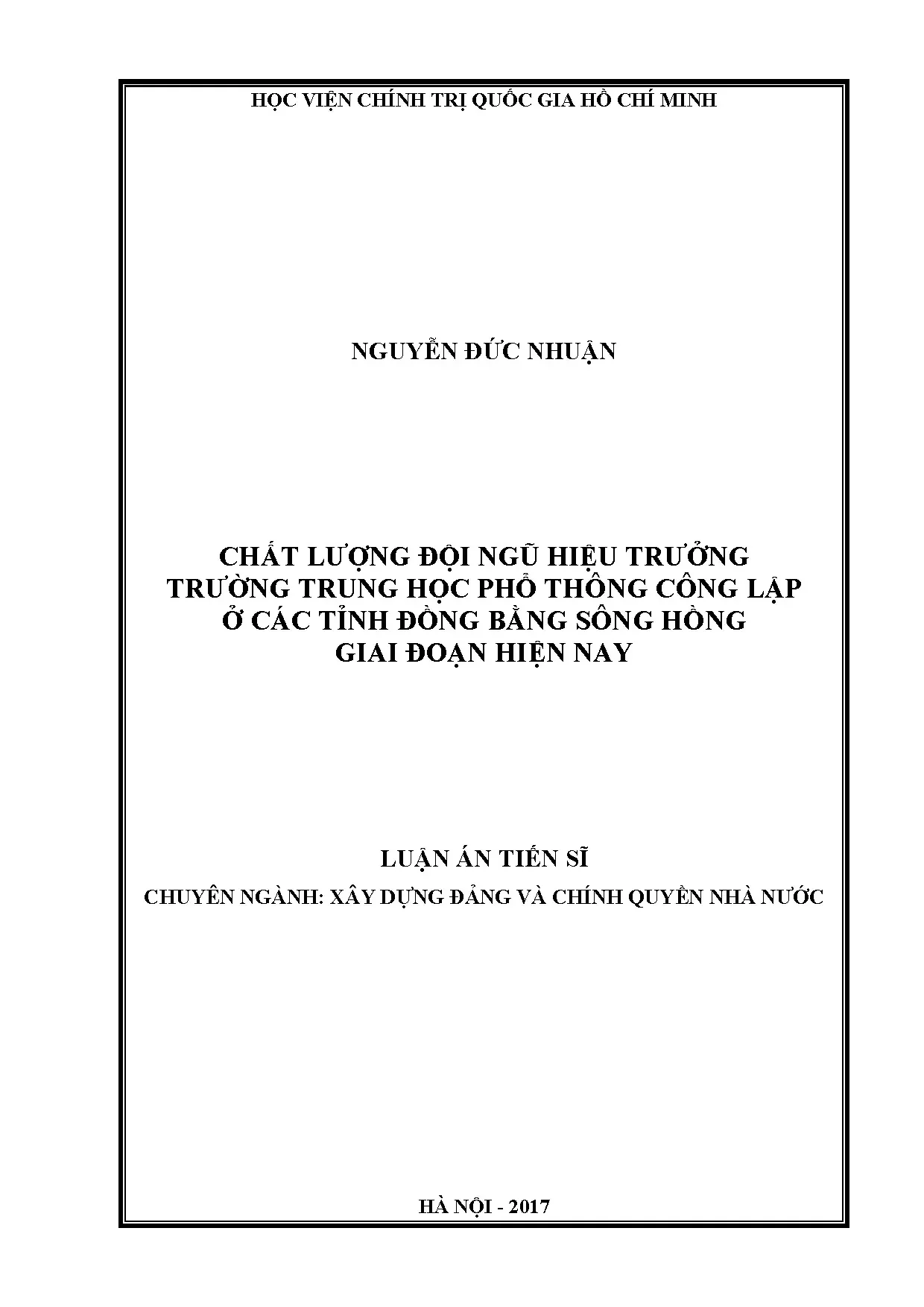Chất lượng đội ngũ hiệu trưởng trường THPT công lập tại ĐBSH hiện nay