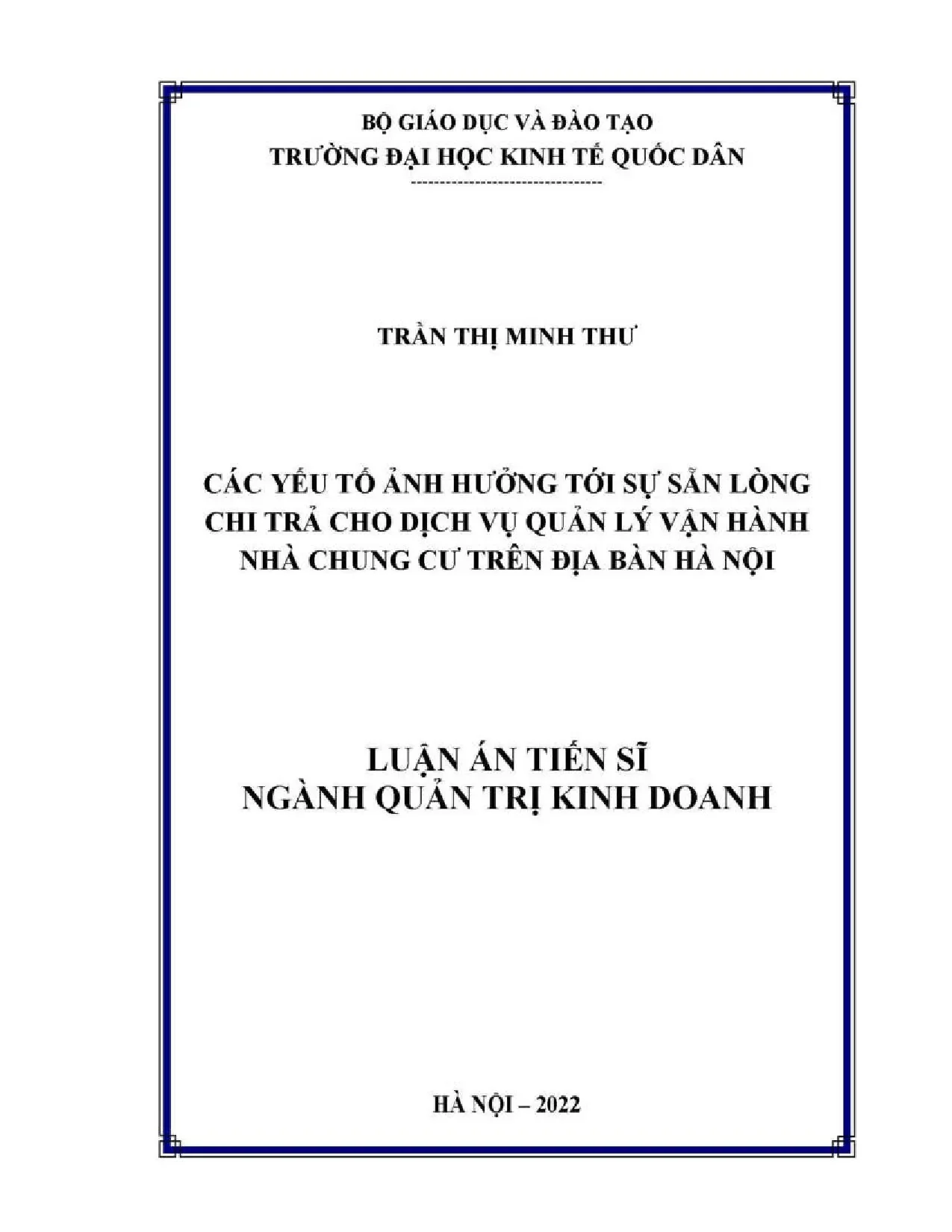 Luận án tiến sĩ các yếu tố ảnh hưởng tới sự sẵn lòng chi trả