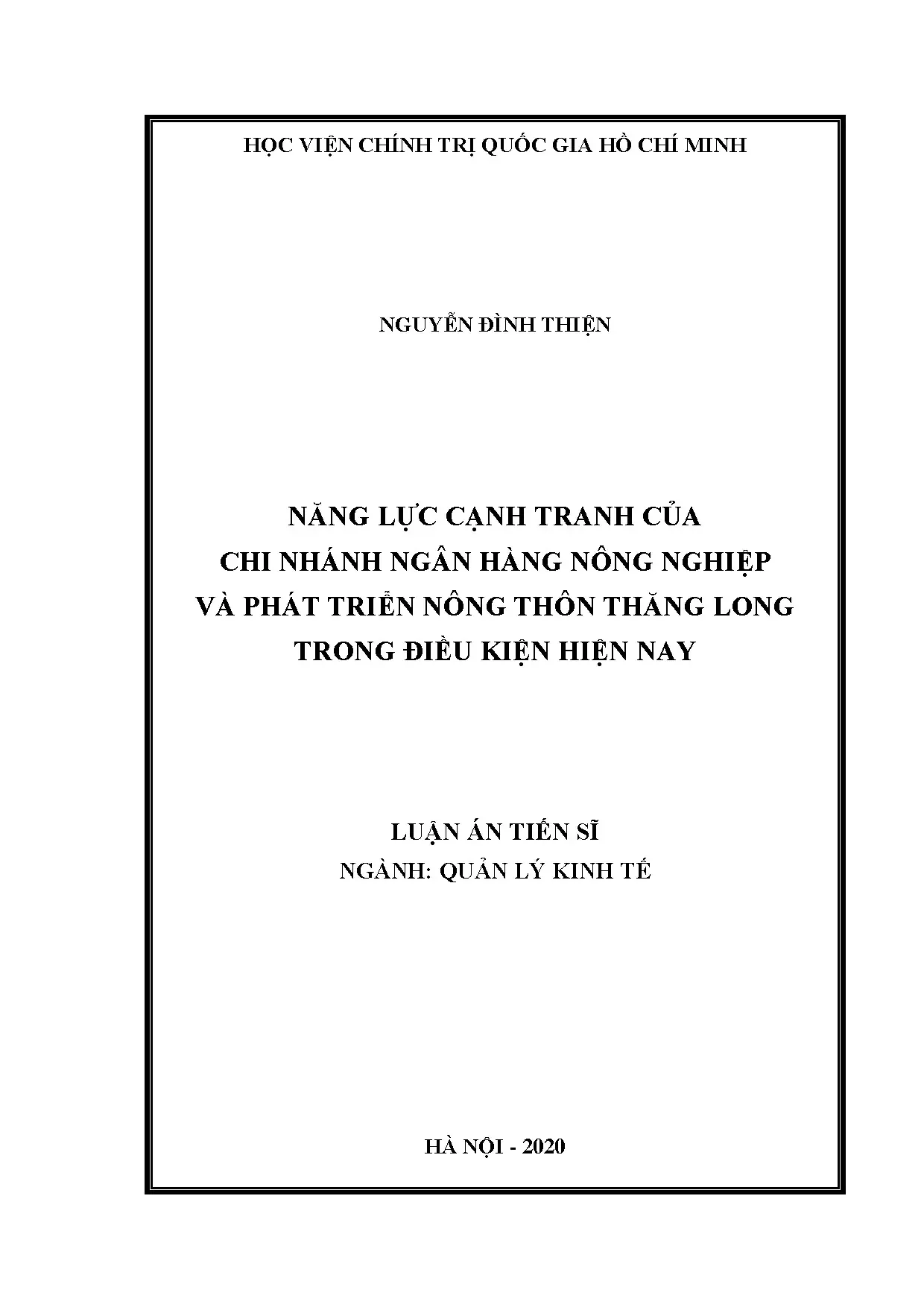 Năng lực cạnh tranh ngân hàng Agribank Thăng Long giai đoạn 2010-2019