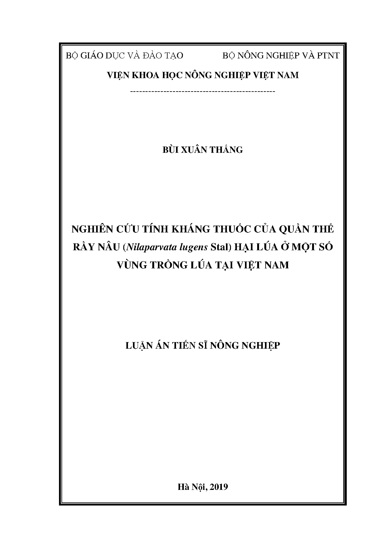 Nghiên cứu tính kháng thuốc của rầy nâu hại lúa tại Việt Nam