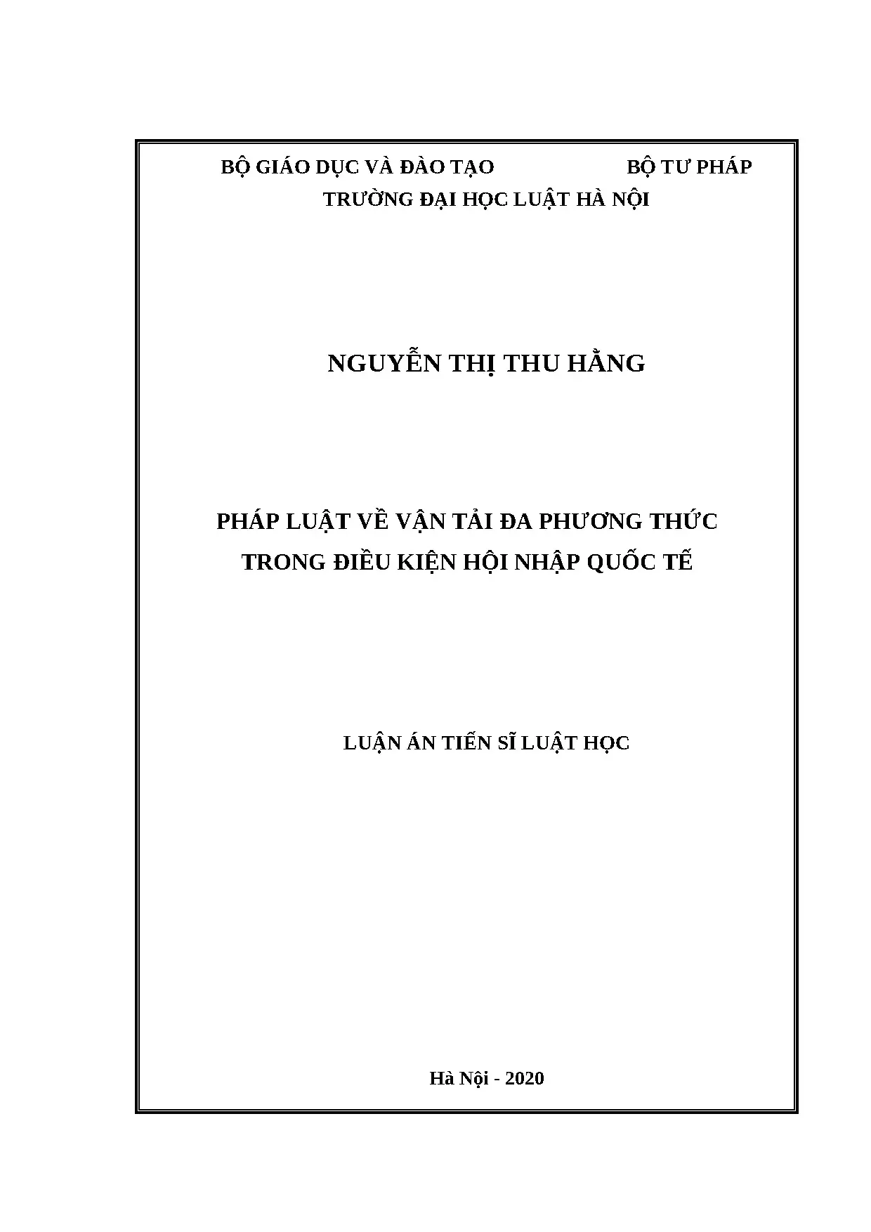 Luận án pháp luật về vận tải đa phương thức hội nhập quốc tế