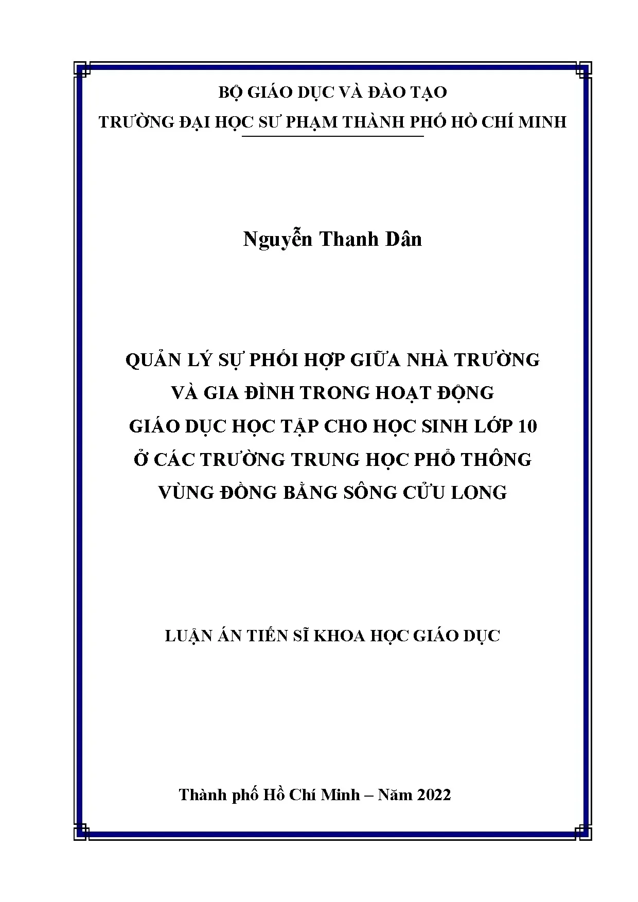 Quản lý sự phối hợp nhà trường và gia đình trong giáo dục học tập lớp 10