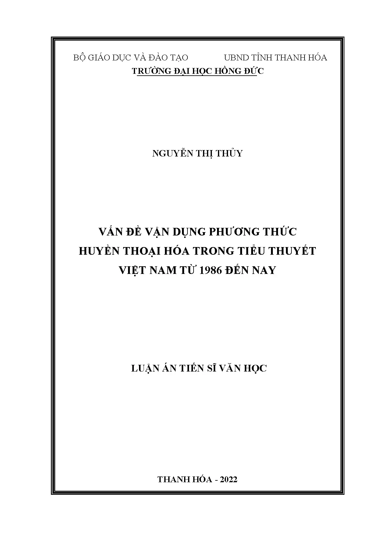Phương thức huyền thoại hóa trong tiểu thuyết Việt Nam từ 1986 đến nay