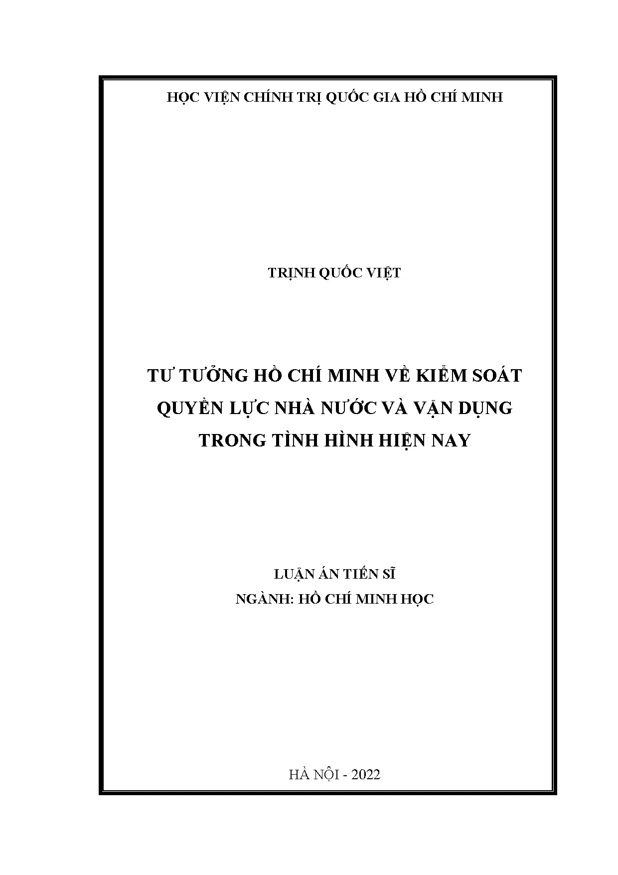 Tư tưởng Hồ Chí Minh về kiểm soát quyền lực nhà nước